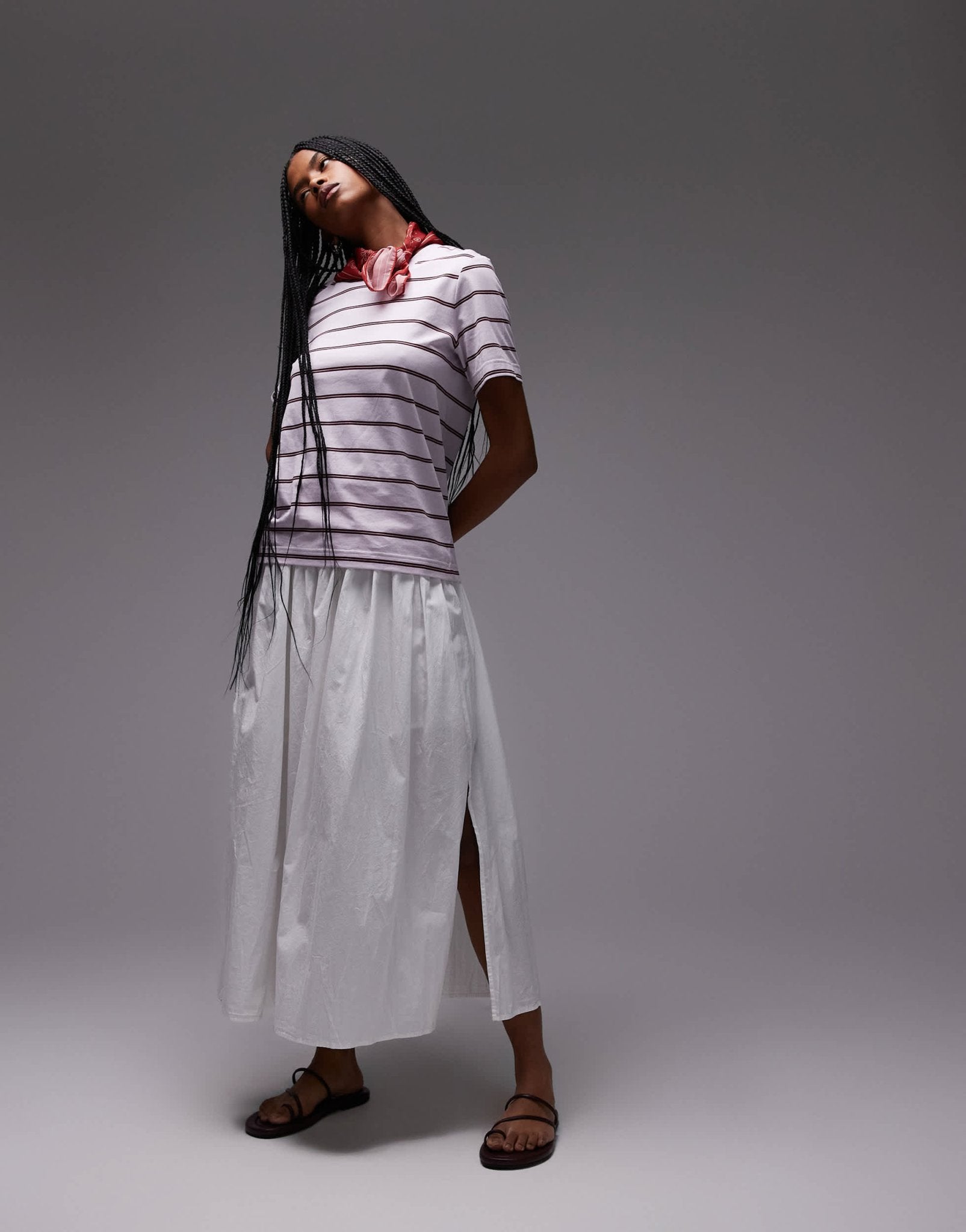 Topshop side zip crinkle cotton laundered full skirt in ivory - ASOS Sample Sale