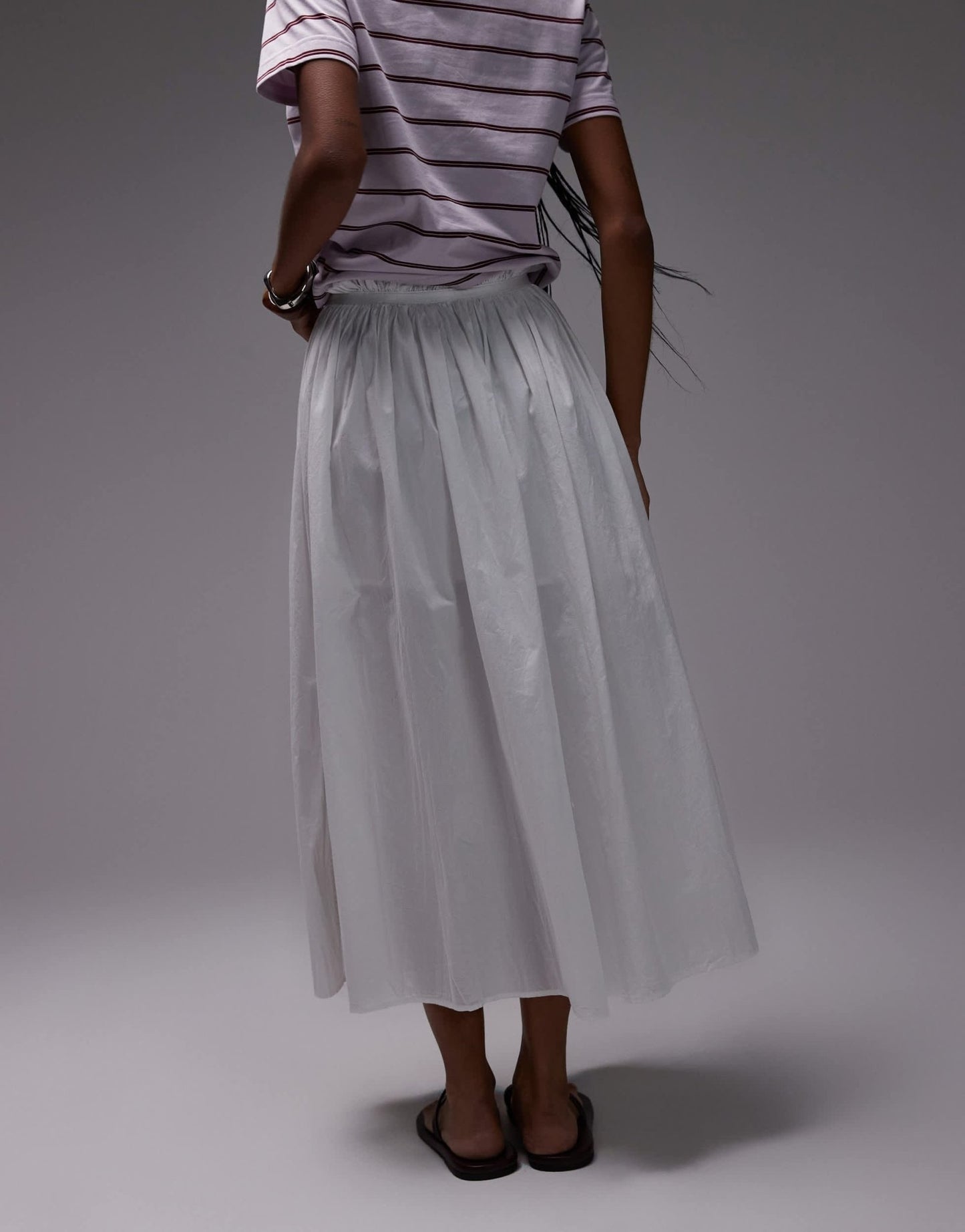 Topshop side zip crinkle cotton laundered full skirt in ivory - ASOS Sample Sale