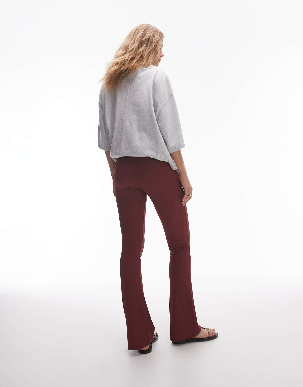 Topshop skinny rib flare in burgundy - ASOS Sample Sale