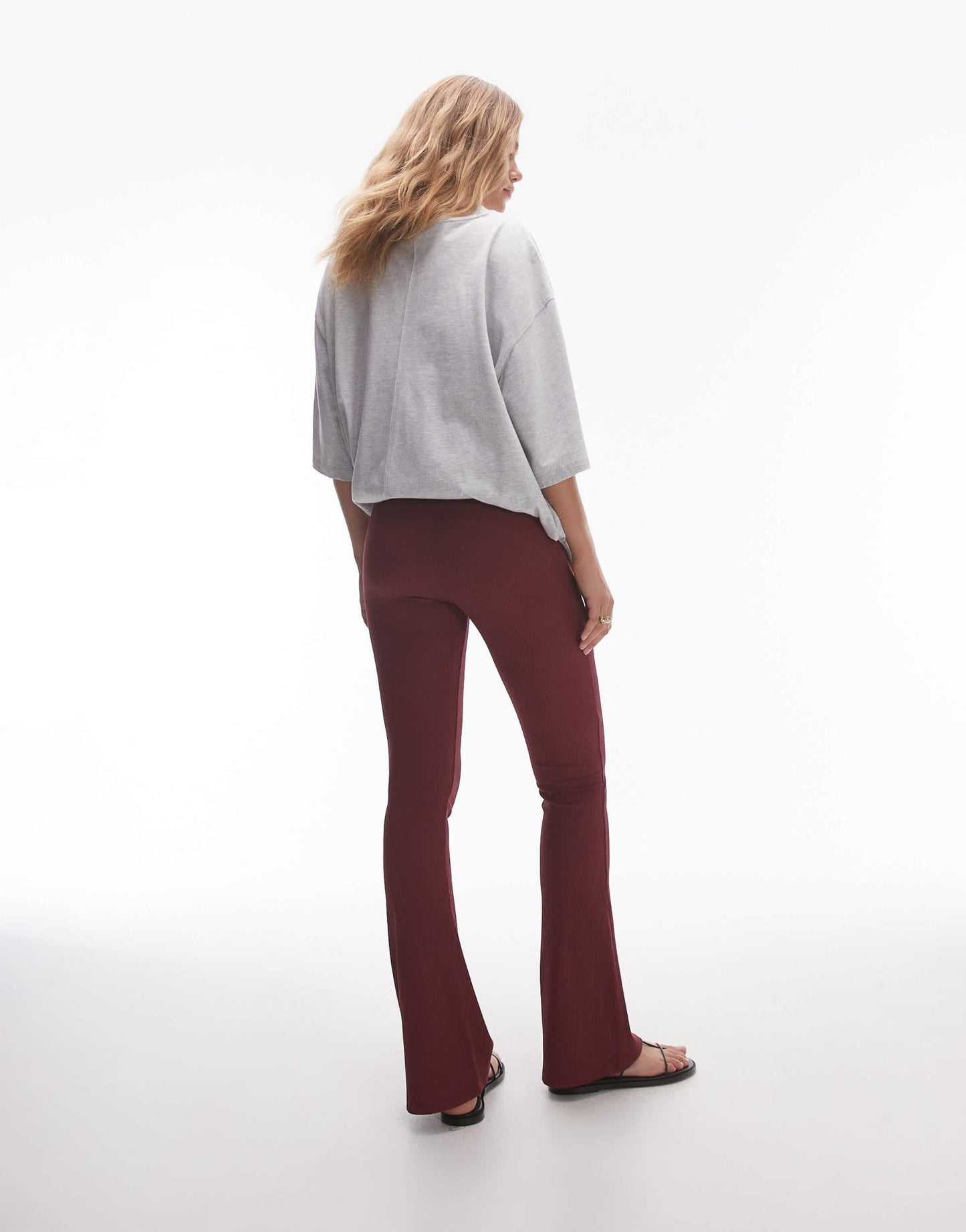 Topshop skinny rib flare in burgundy - ASOS Sample Sale