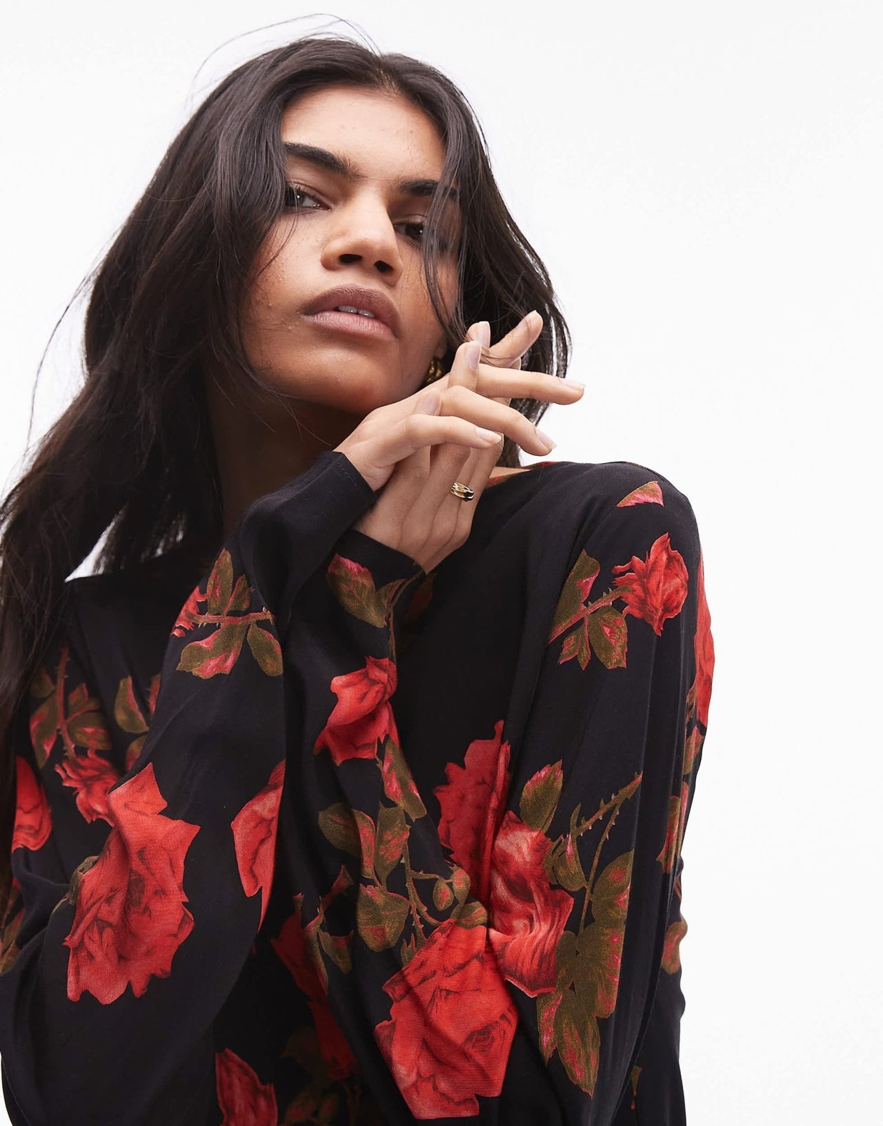 Topshop slash neck bias mini tea dress in rose floral - ASOS Sample Sale