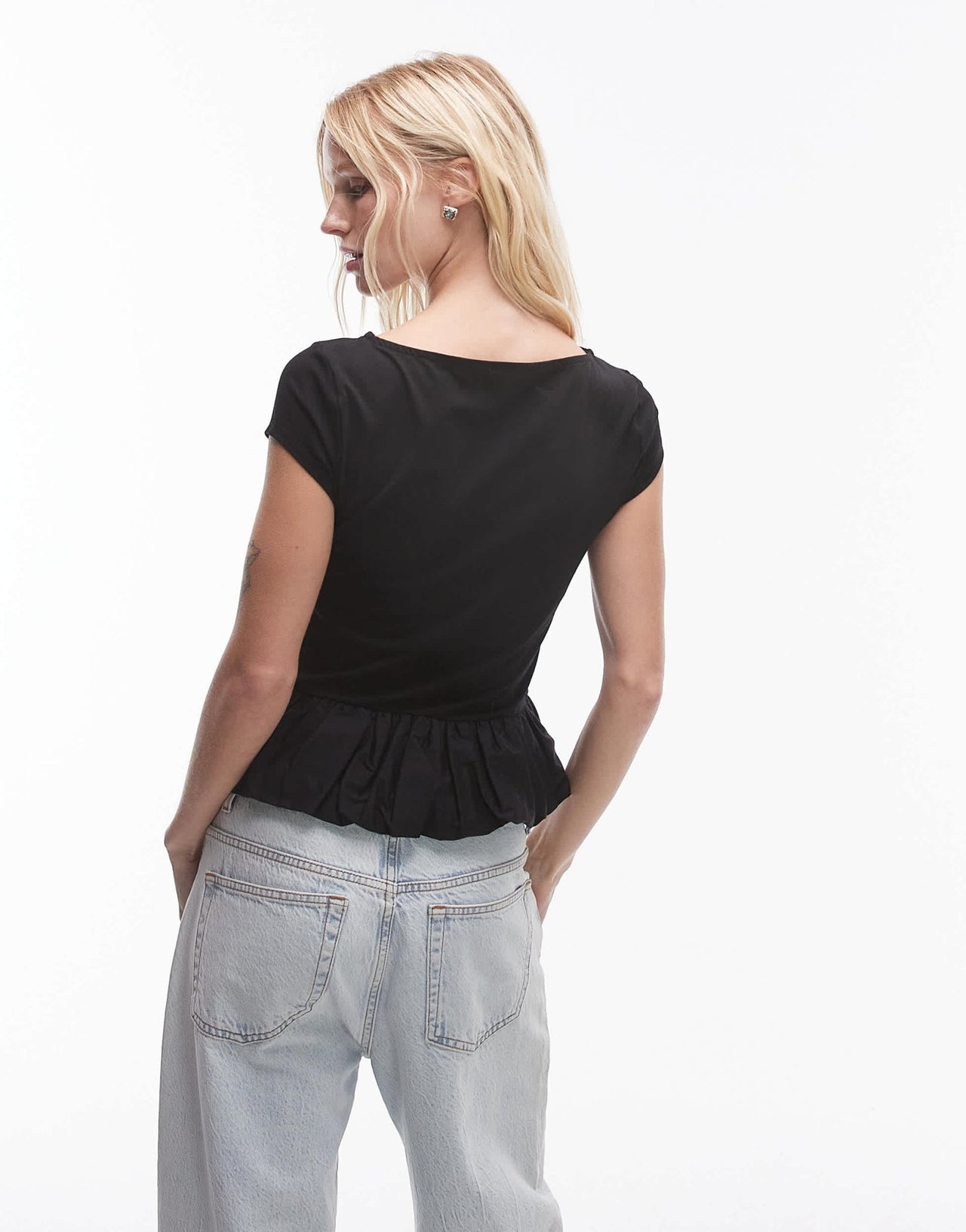 Topshop slash neck peplum bubble top in black - ASOS Sample Sale