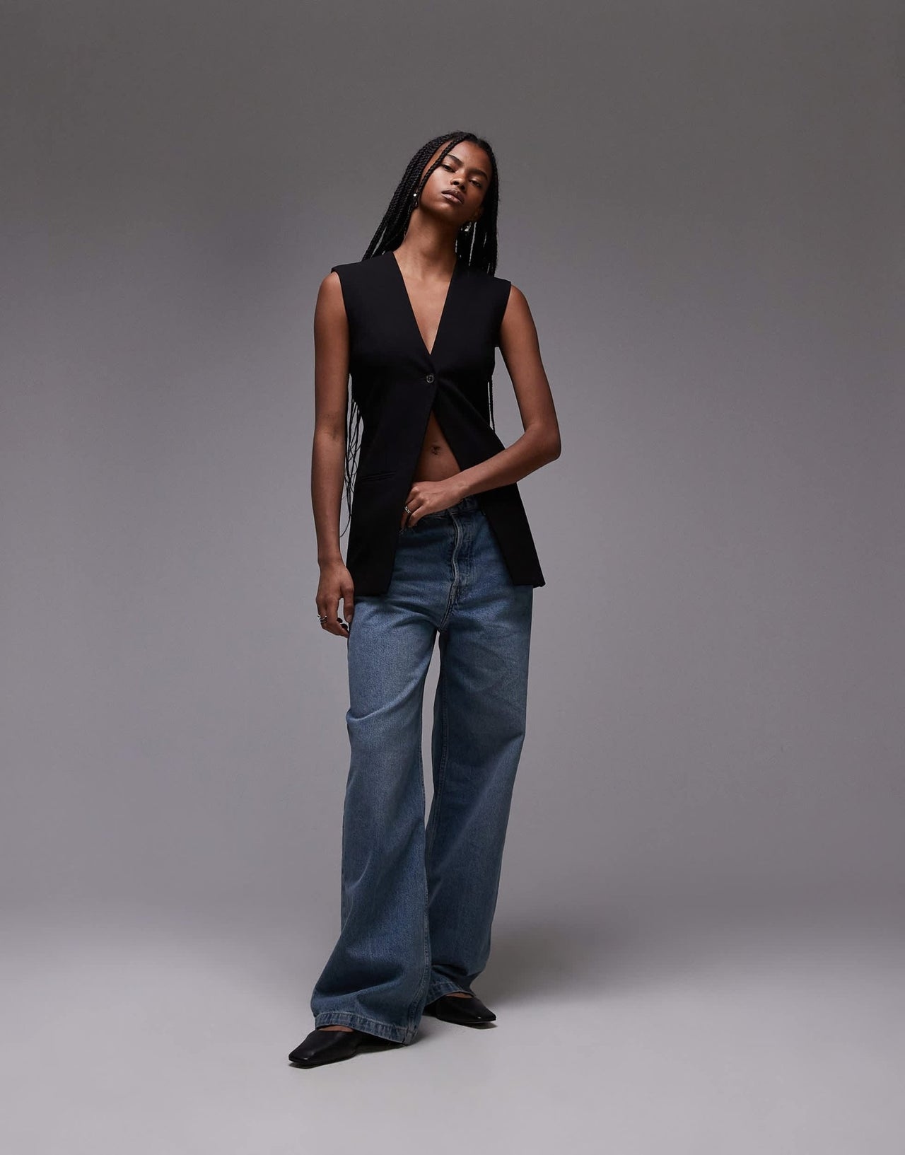 Topshop sleeveless backless blazer in black - ASOS Sample Sale