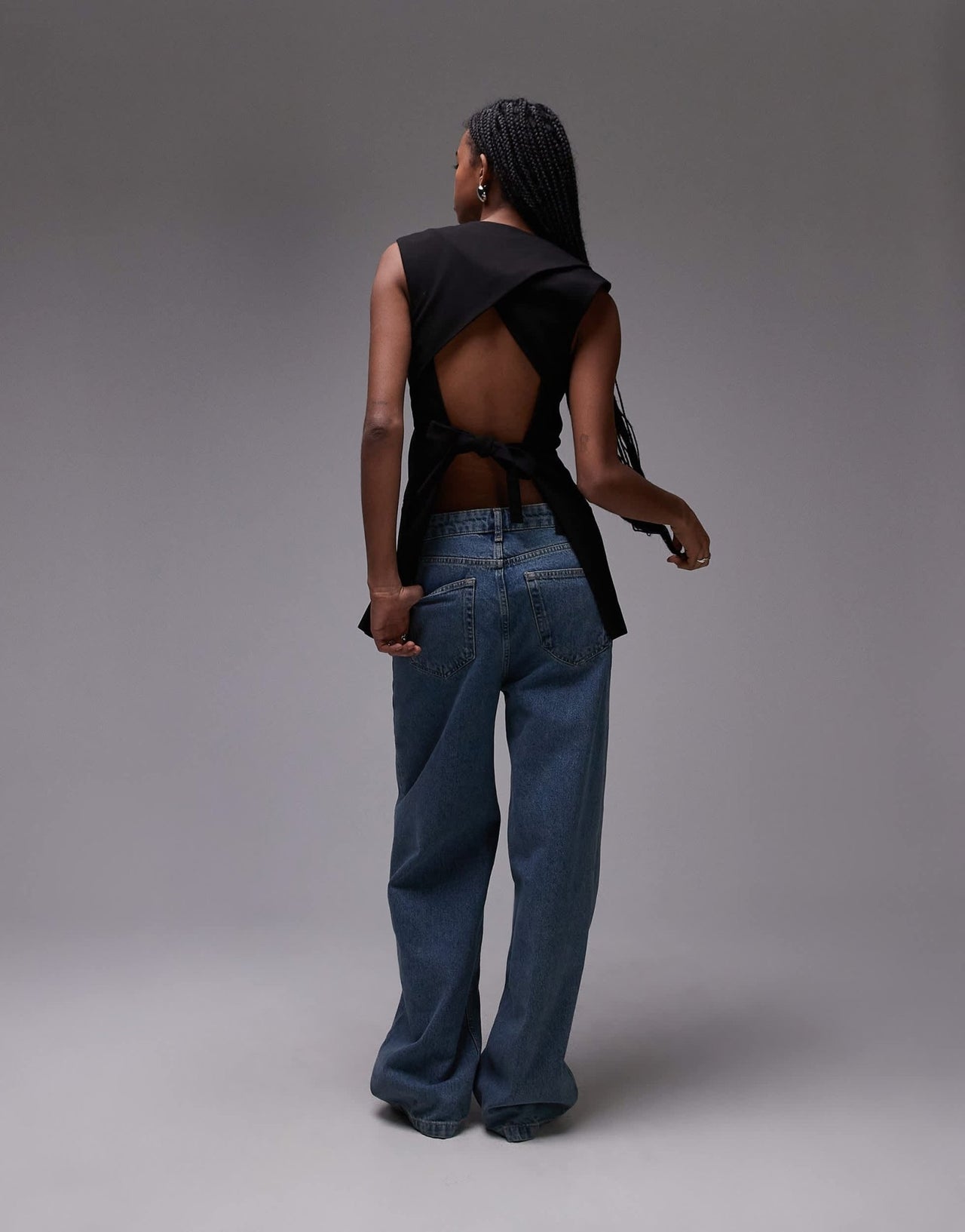 Topshop sleeveless backless blazer in black - ASOS Sample Sale