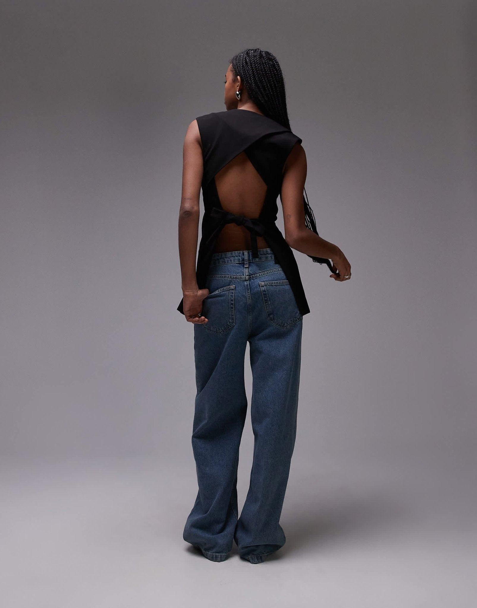 Topshop sleeveless backless blazer in black - ASOS Sample Sale