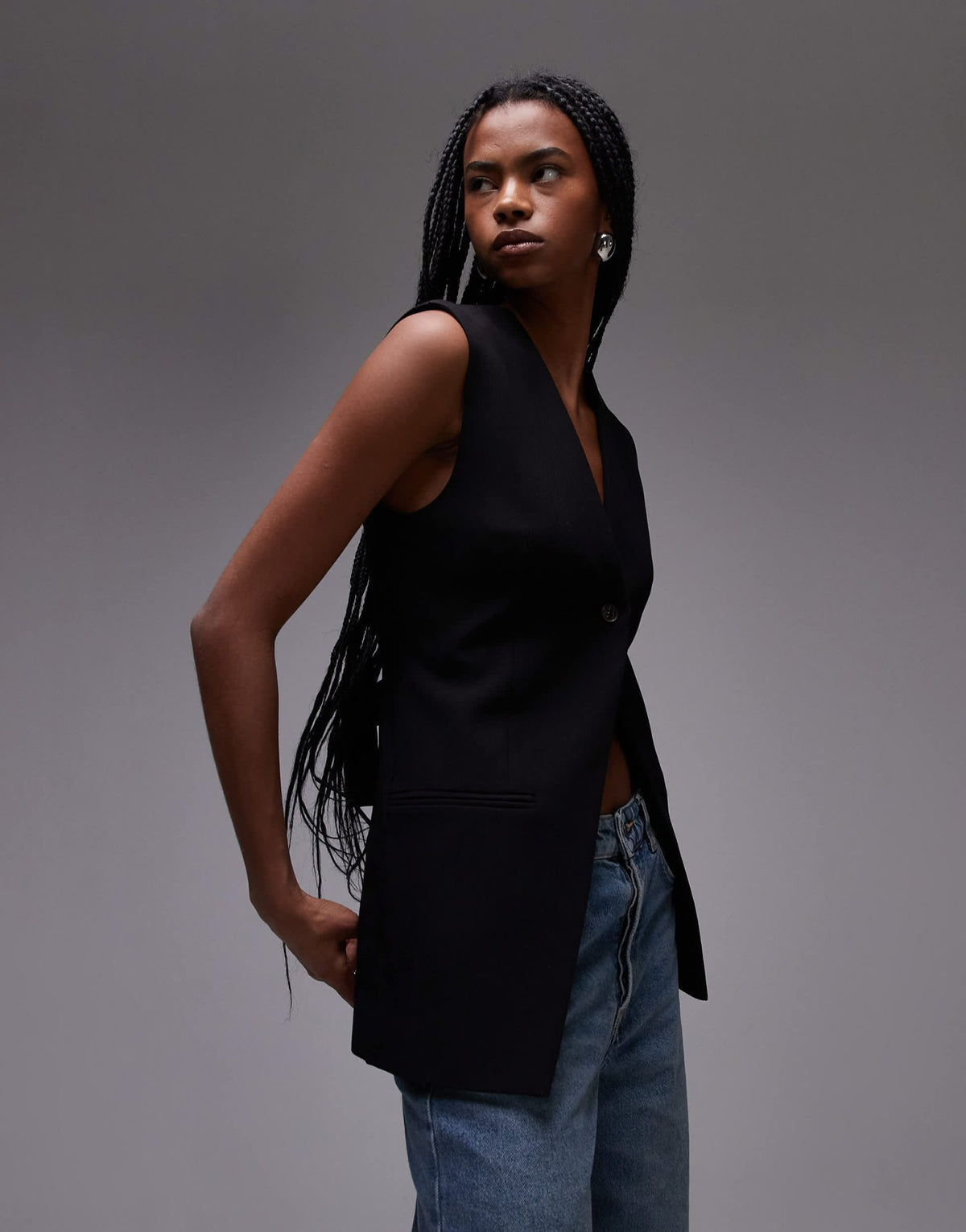 Topshop sleeveless backless blazer in black - ASOS Sample Sale