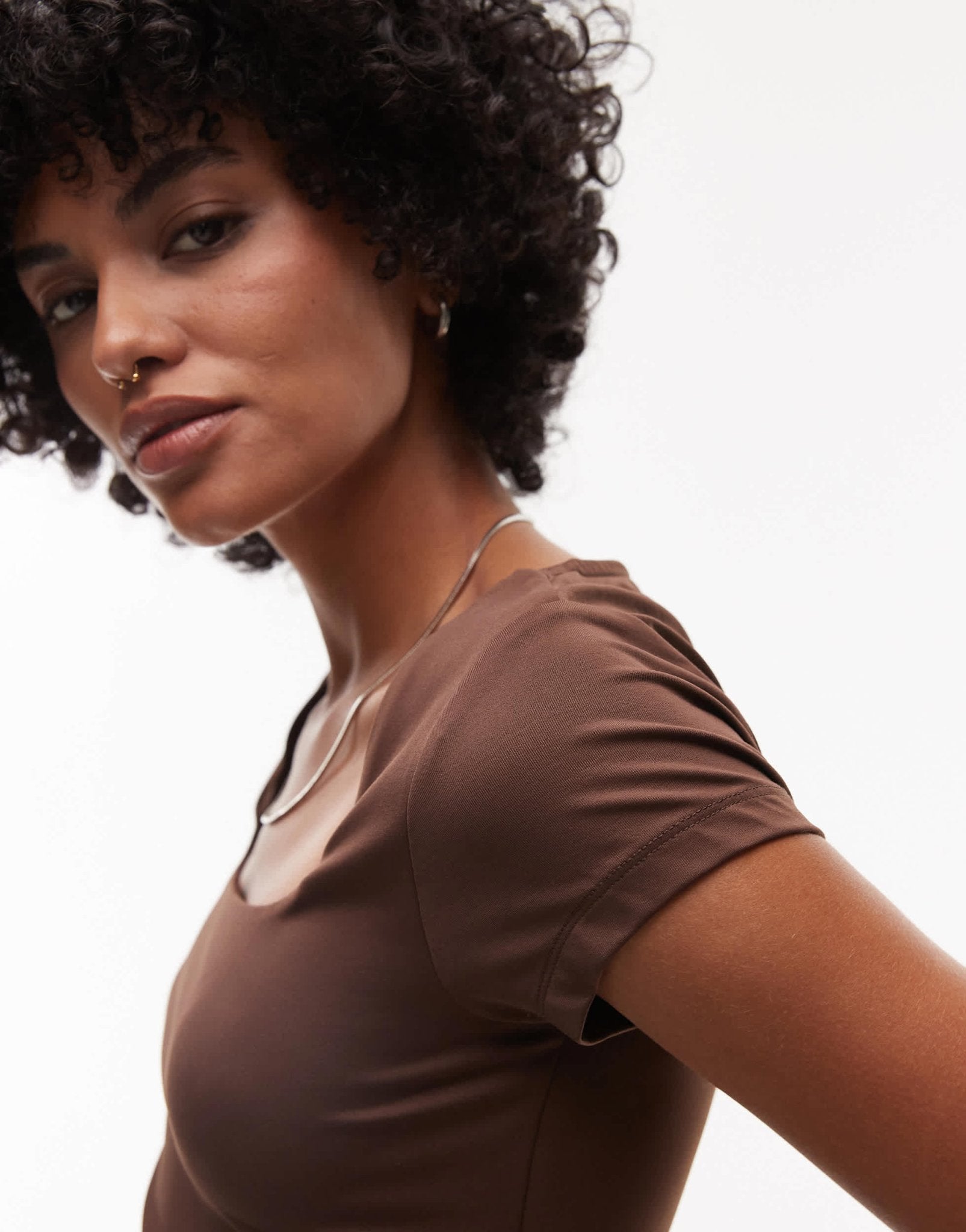 Topshop slinky cap sleeve top in chocolate brown - ASOS Sample Sale