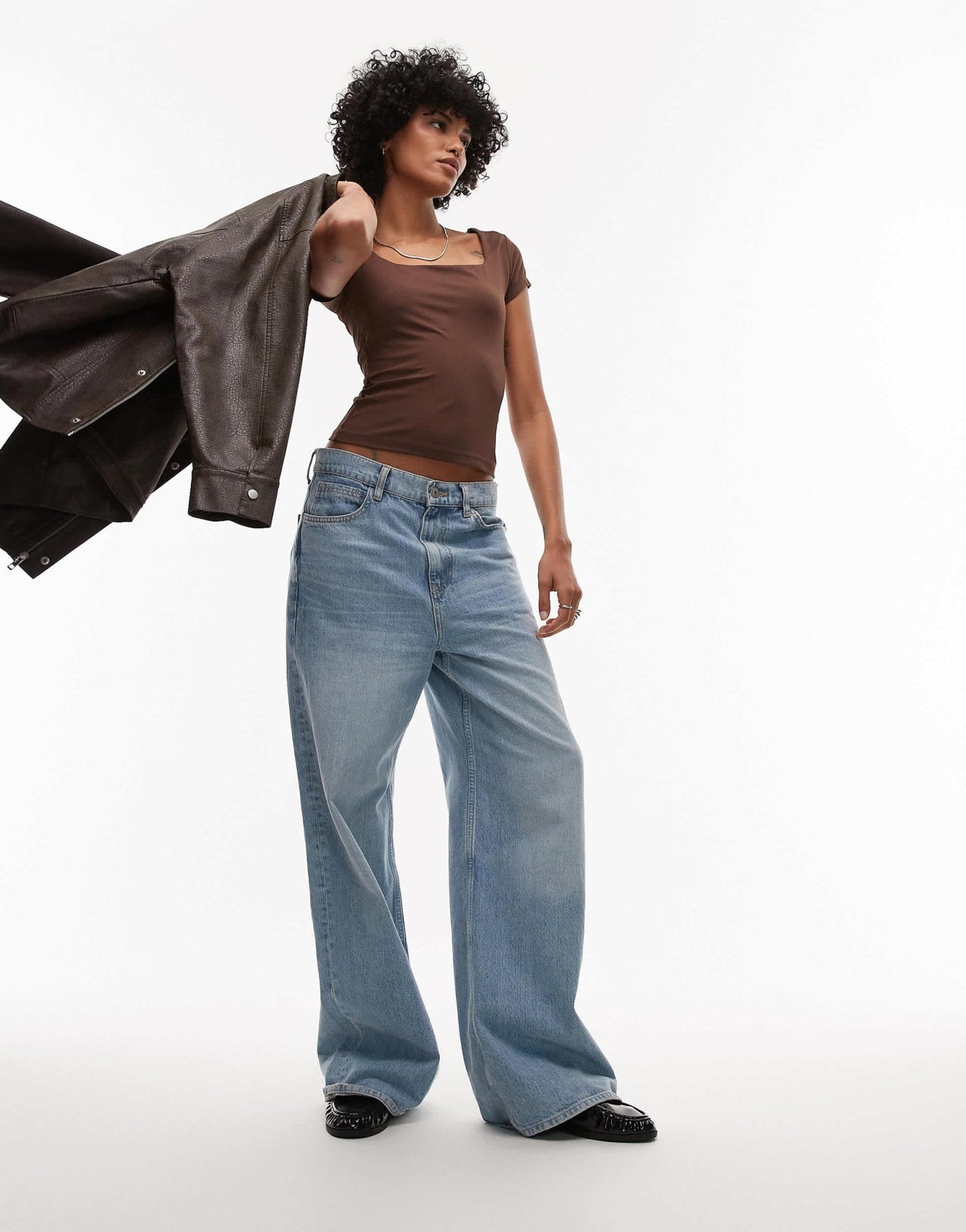 Topshop slinky cap sleeve top in chocolate brown - ASOS Sample Sale