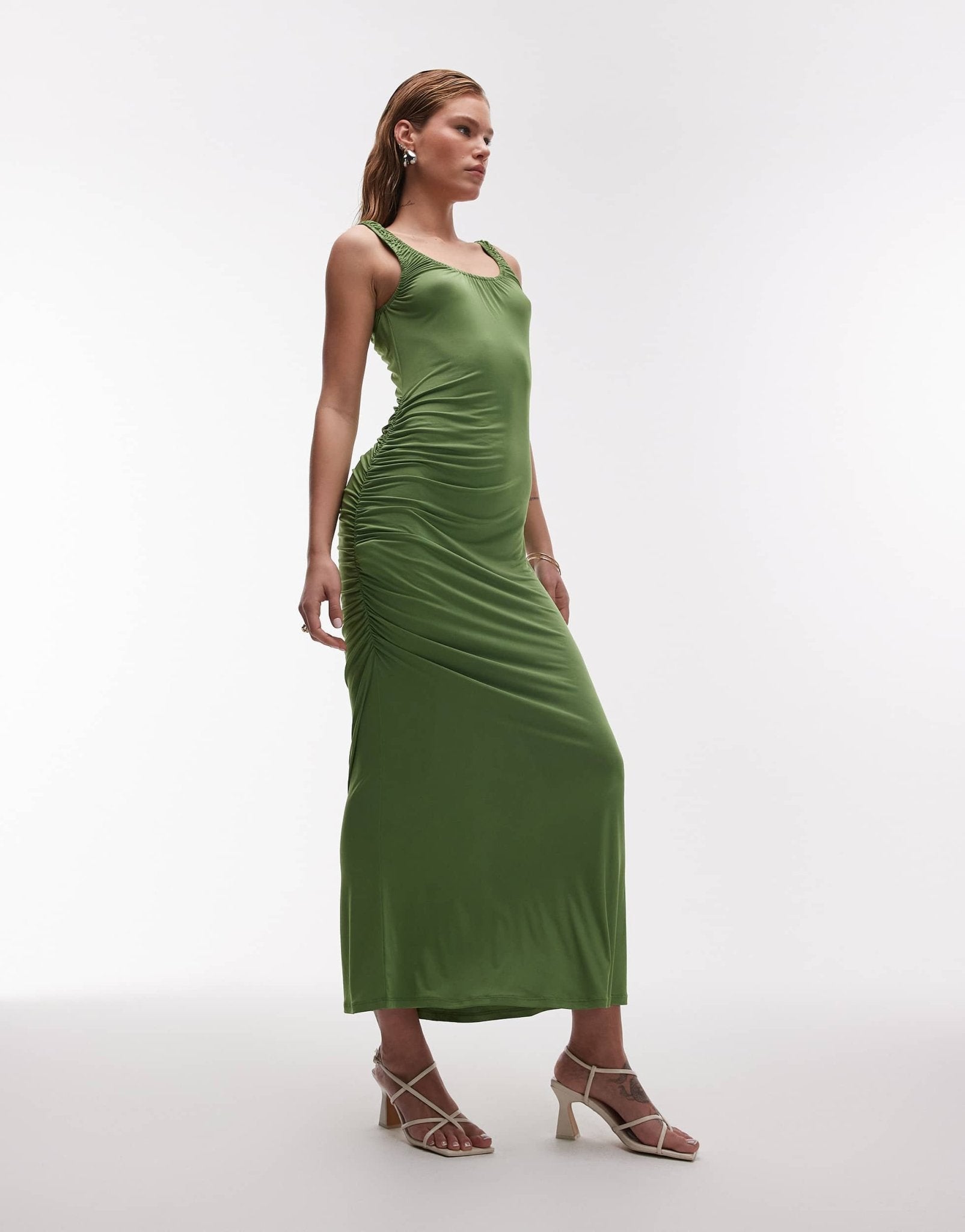 Topshop slinky scoop neck maxi dress in green - ASOS Sample Sale