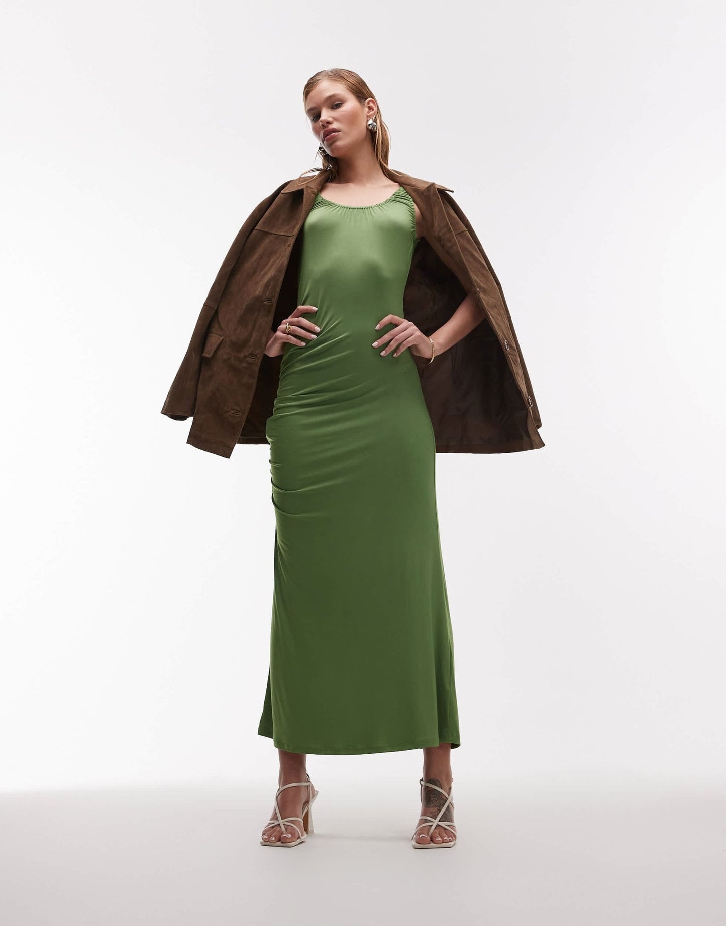 Topshop slinky scoop neck maxi dress in green - ASOS Sample Sale
