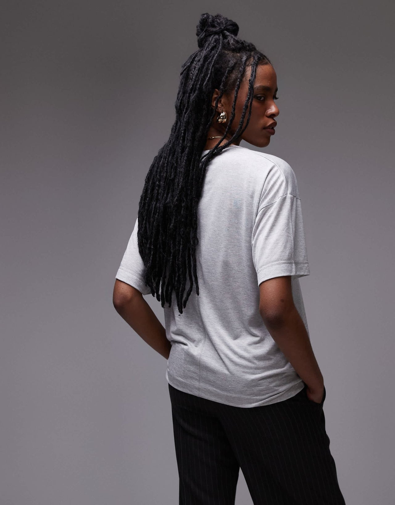 Topshop slouchy v neck tee in grey marl - ASOS Sample Sale