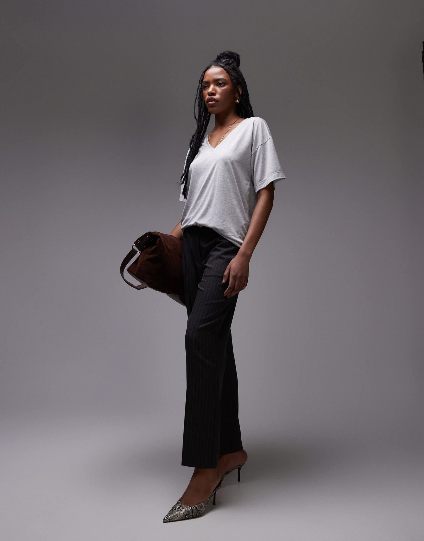 Topshop slouchy v neck tee in grey marl - ASOS Sample Sale