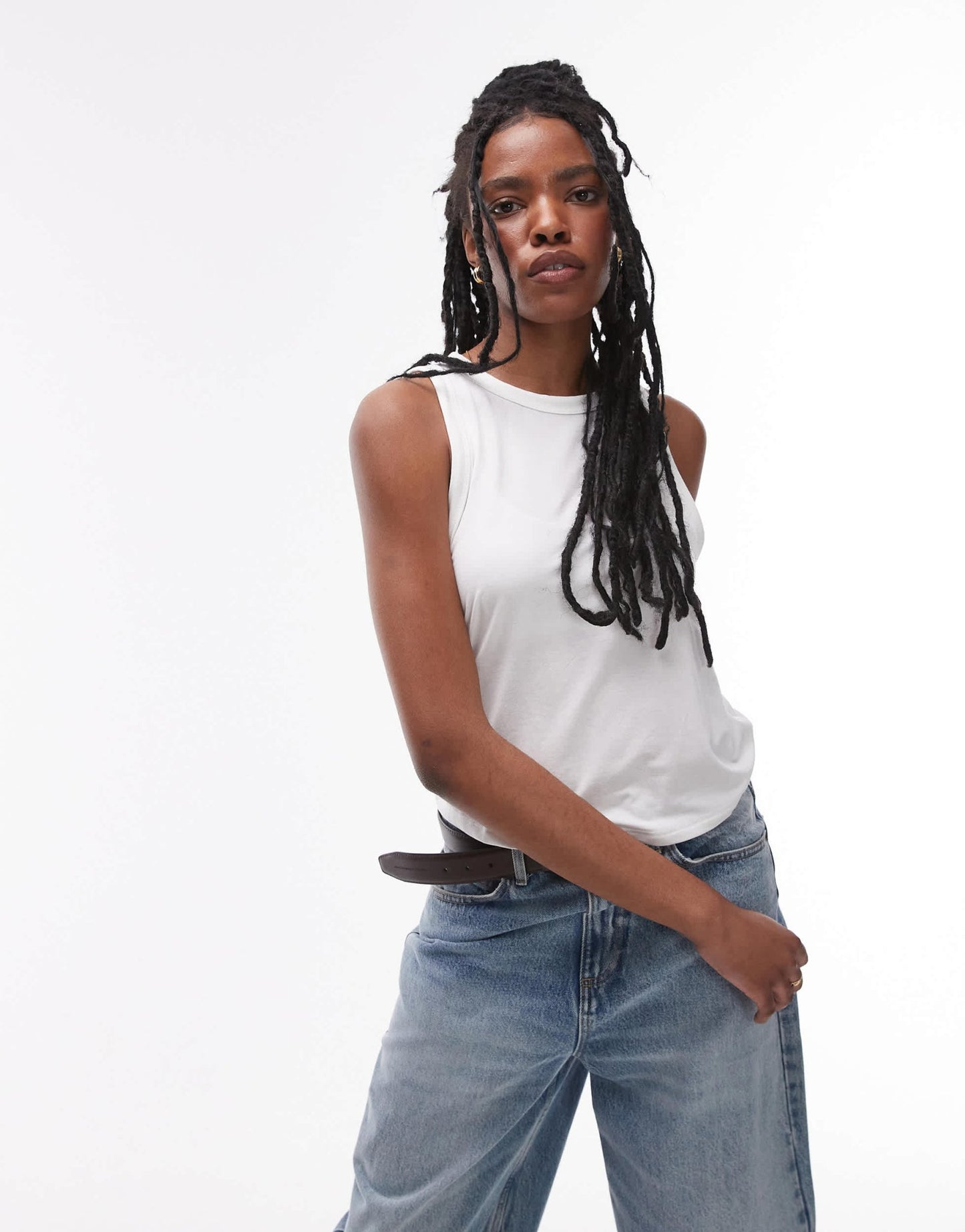 Topshop soft loose tank in white - ASOS Sample Sale