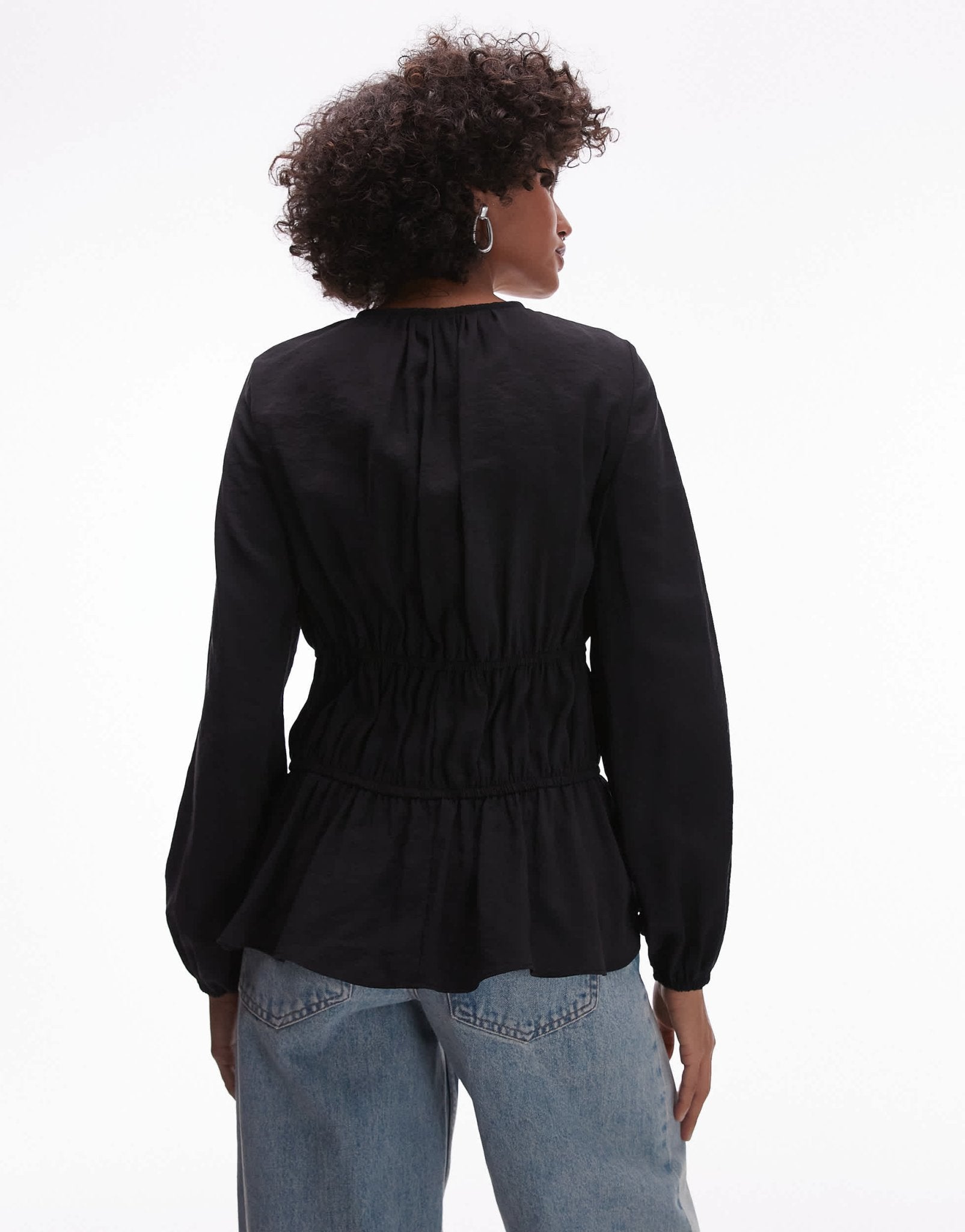 Topshop soft touch tie front tiered top in black - ASOS Sample Sale