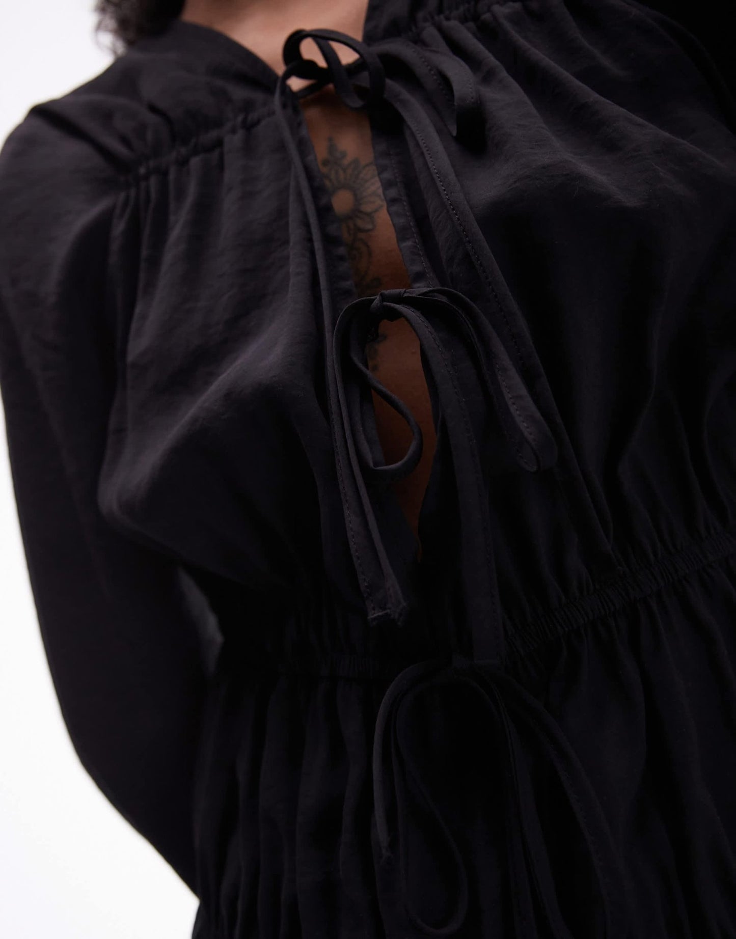 Topshop soft touch tie front tiered top in black - ASOS Sample Sale