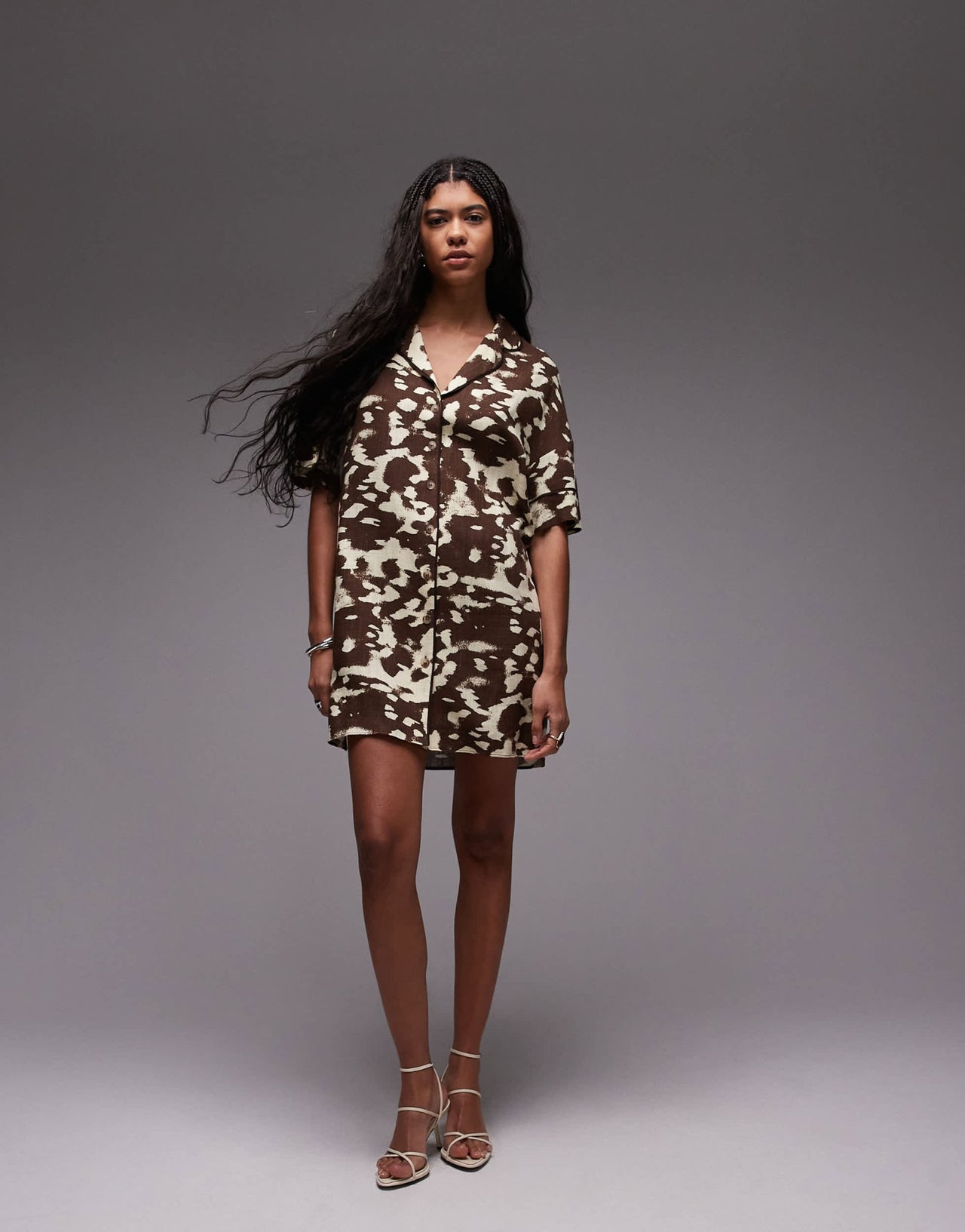 Topshop souvenir mini shirt dress in abstract cow hide print - ASOS Sample Sale