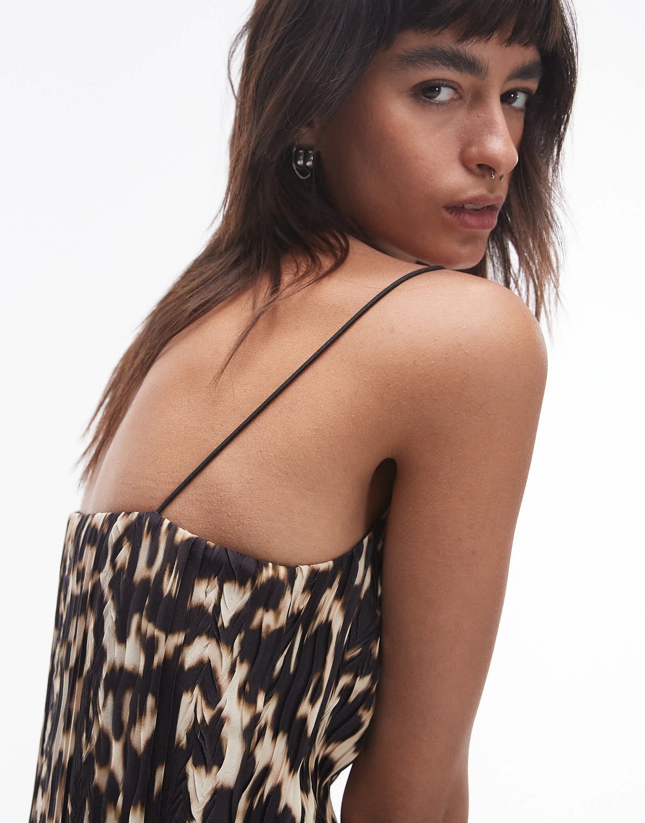 Topshop spaghetti strap crinkle abstract leopard print plisse midi dress in multi - ASOS Sample Sale