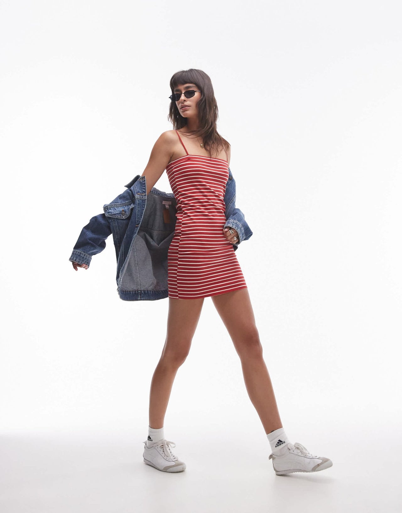 Topshop spaghetti strap mini dress in red stripe - ASOS Sample Sale