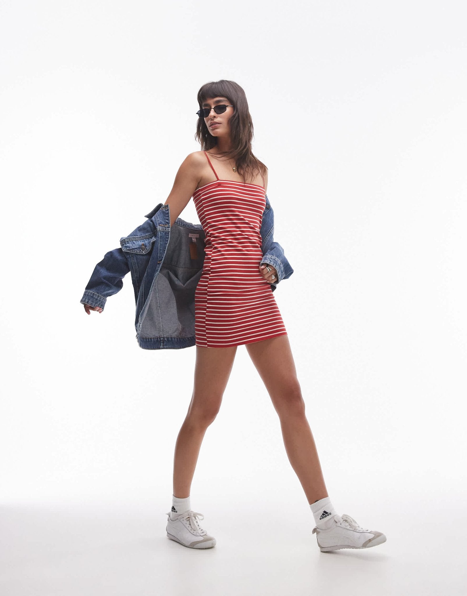 Topshop spaghetti strap mini dress in red stripe - ASOS Sample Sale