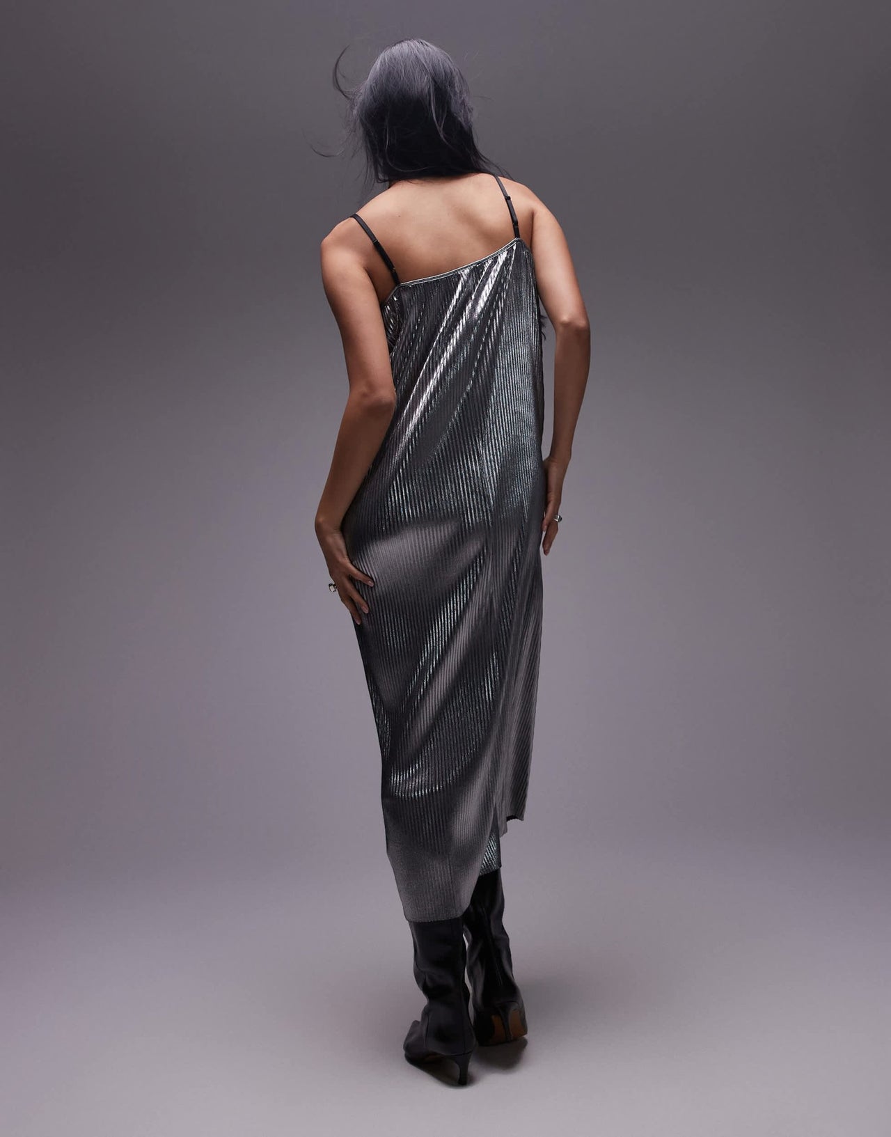 Topshop spaghetti strap silver plisse cami maxi dress - ASOS Sample Sale