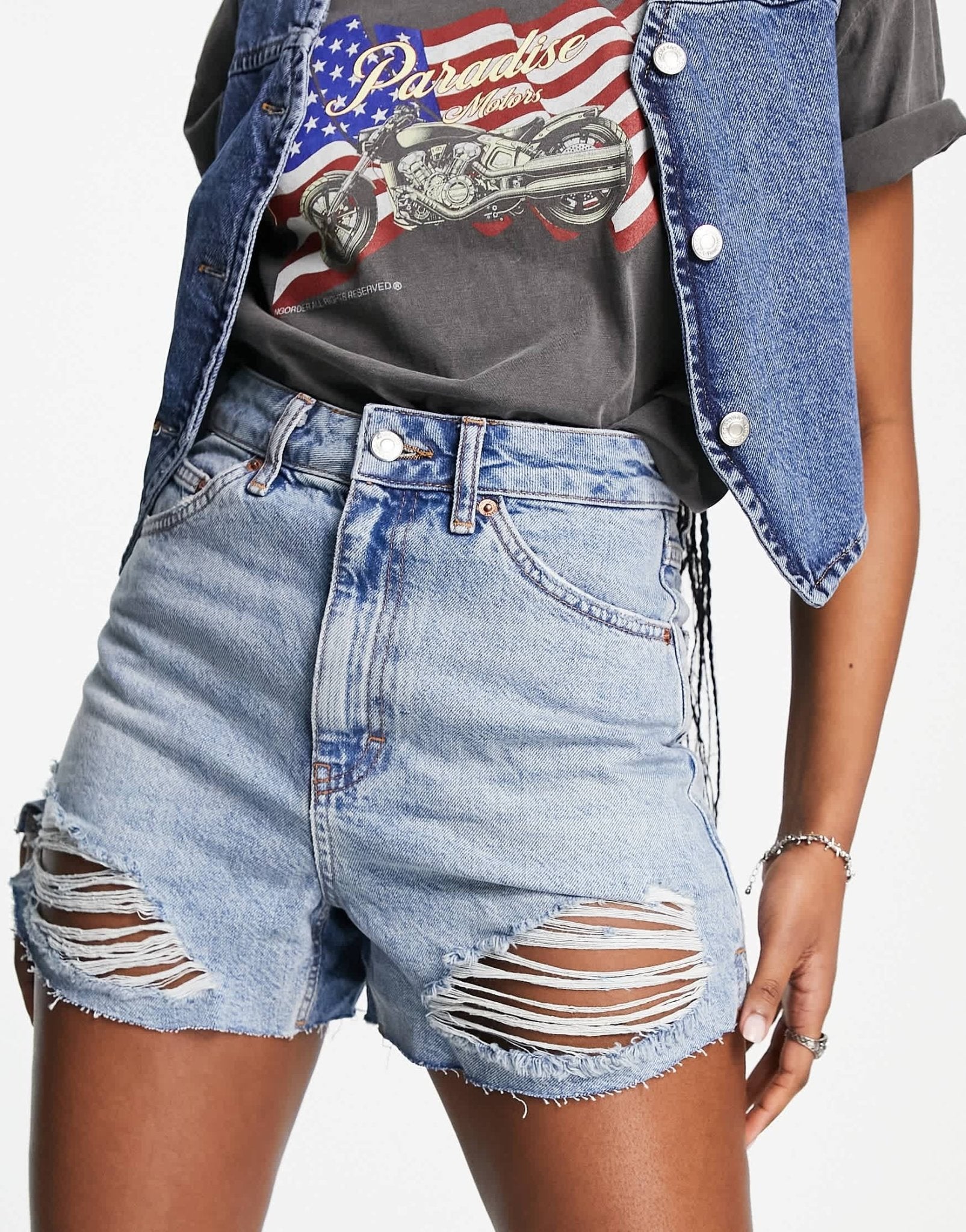 Topshop split rip a - line short in mid blue - ASOS Sample Sale