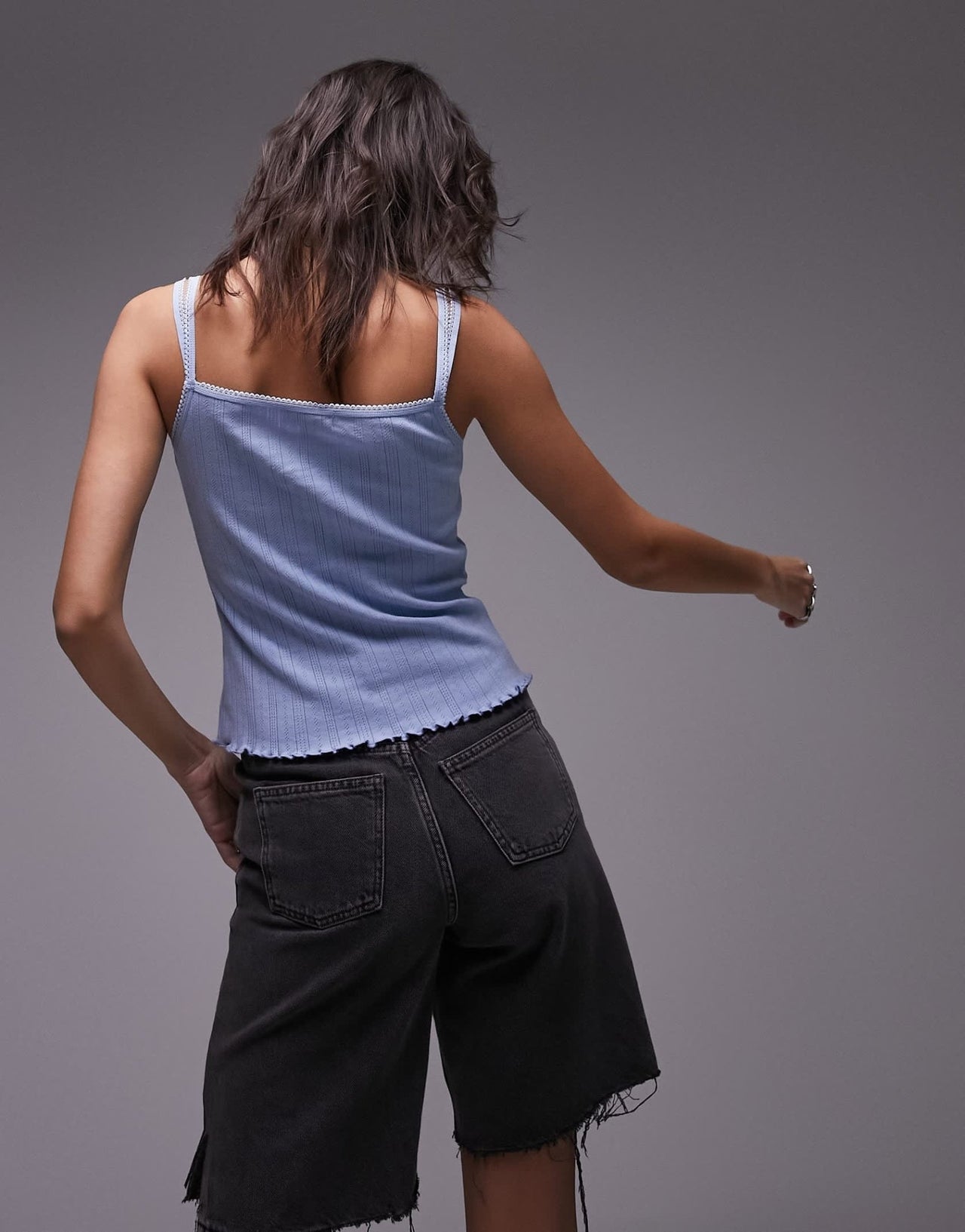 Topshop square neck lace pointelle cami in blue - ASOS Sample Sale