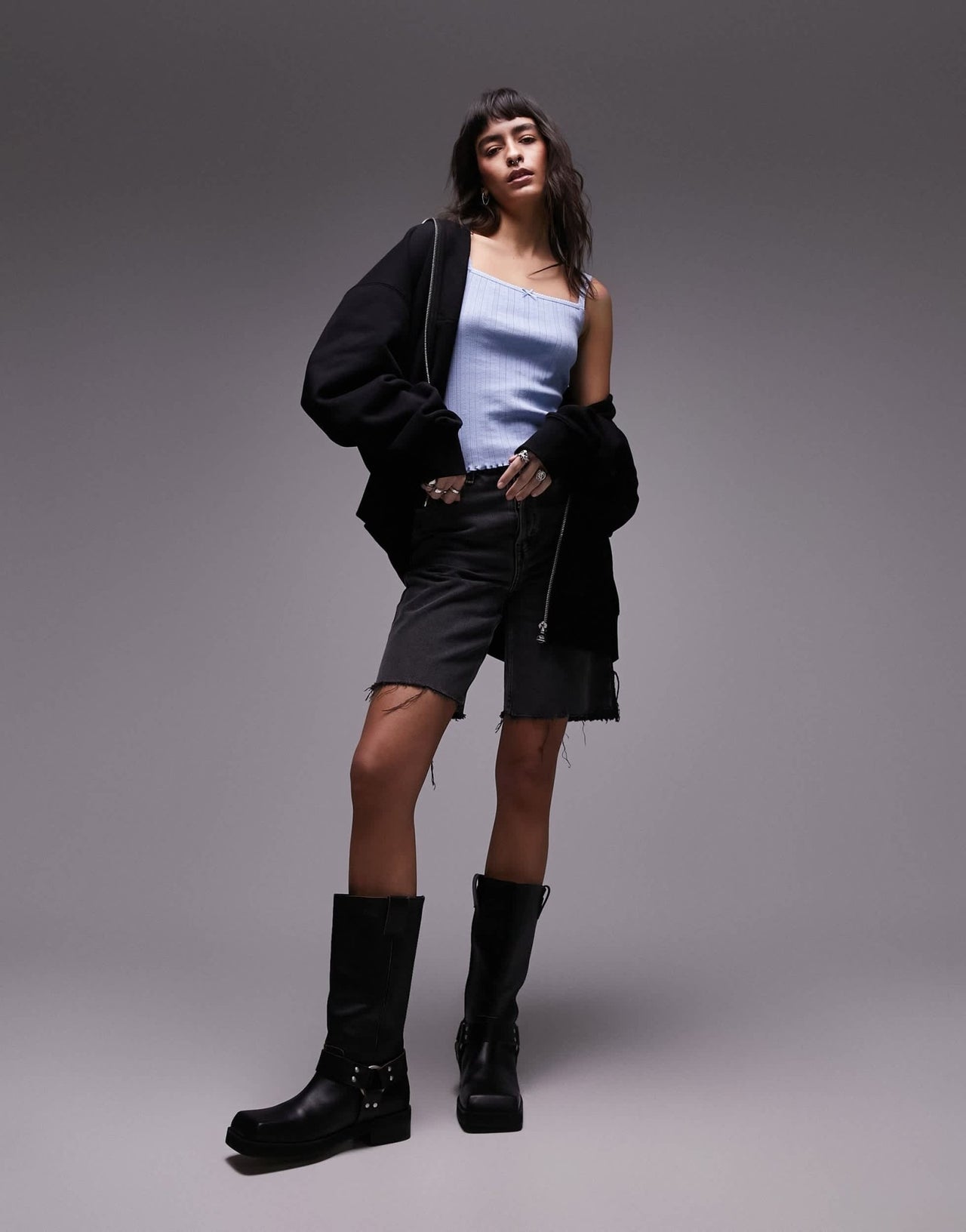 Topshop square neck lace pointelle cami in blue - ASOS Sample Sale