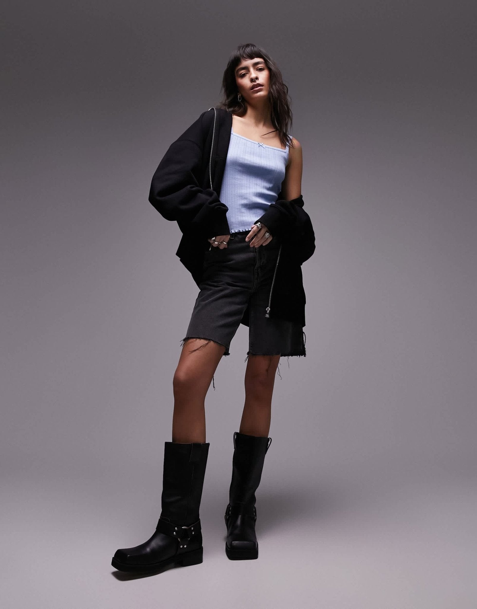 Topshop square neck lace pointelle cami in blue - ASOS Sample Sale