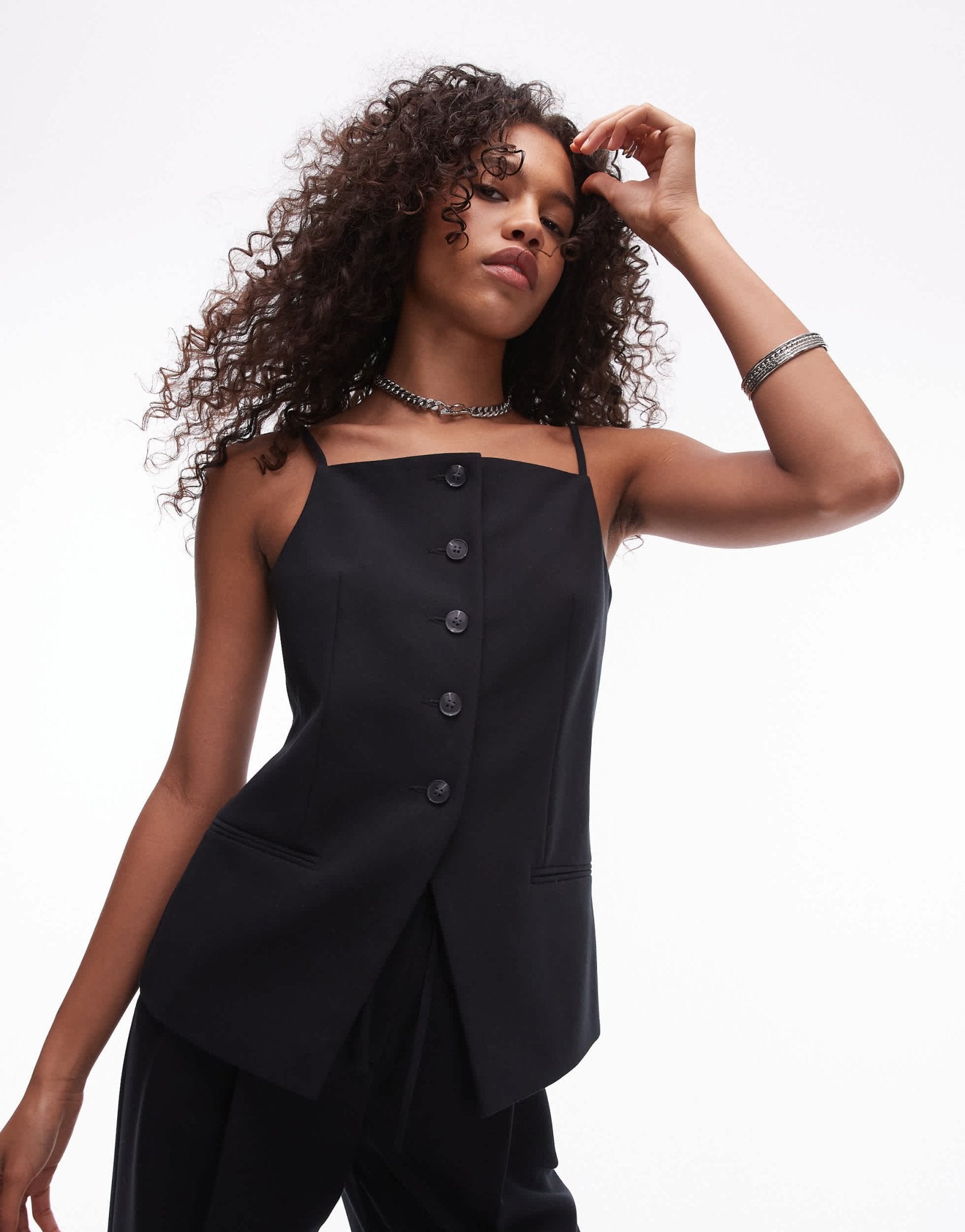 Topshop square neck waistcoat in black - ASOS Sample Sale