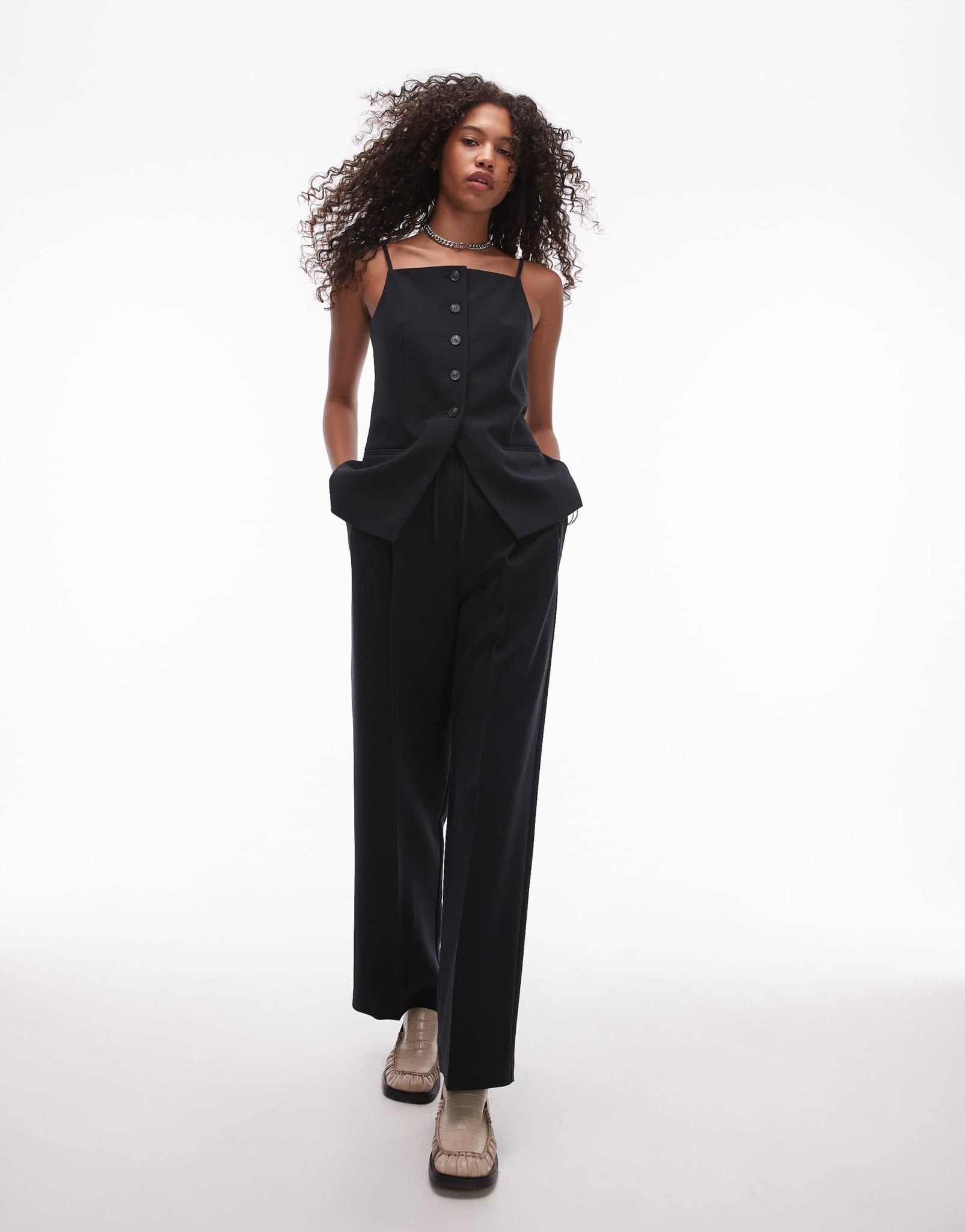 Topshop square neck waistcoat in black - ASOS Sample Sale