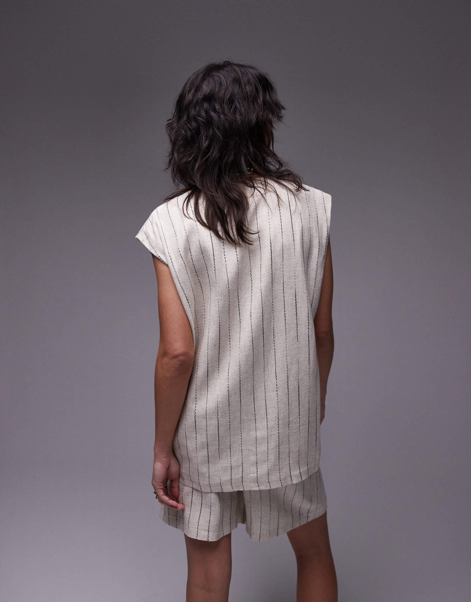 Topshop stitch detail oversized waistcoat in ecru - ASOS Sample Sale