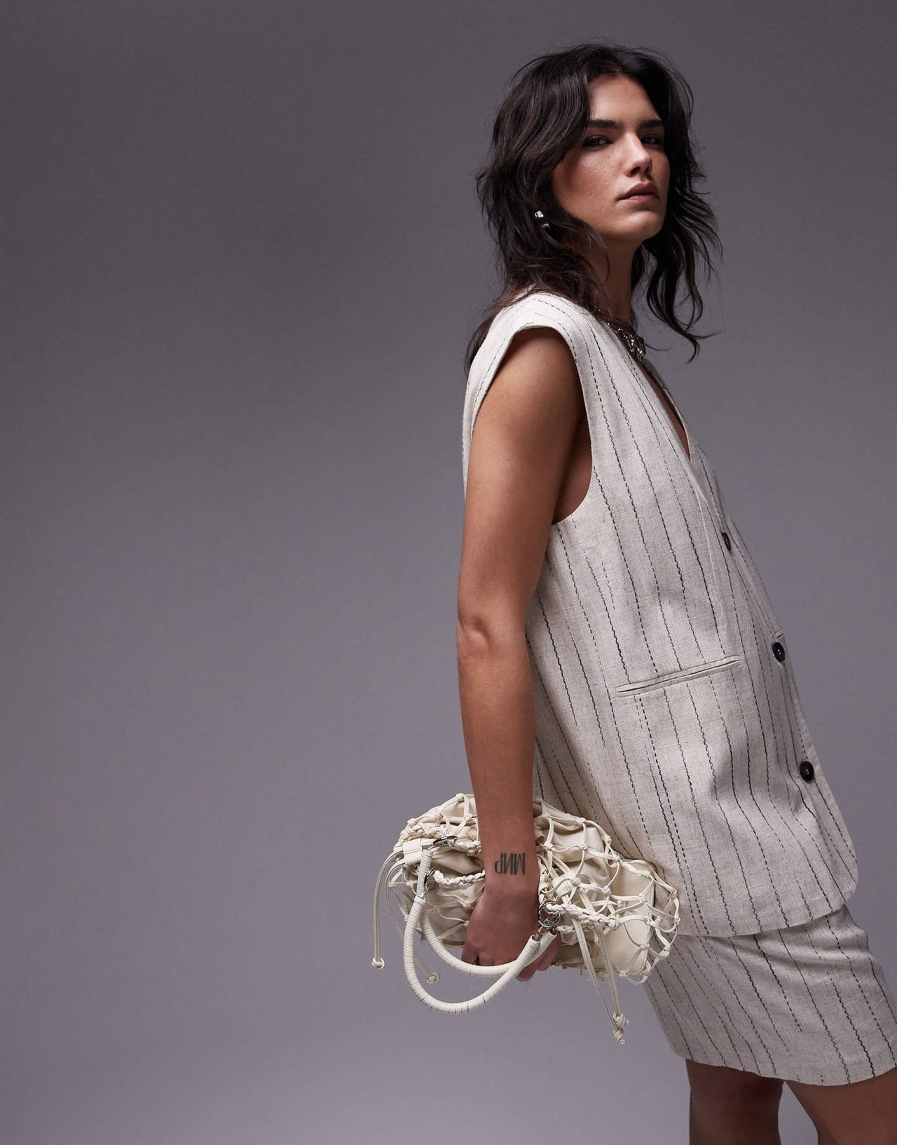 Topshop stitch detail oversized waistcoat in ecru - ASOS Sample Sale