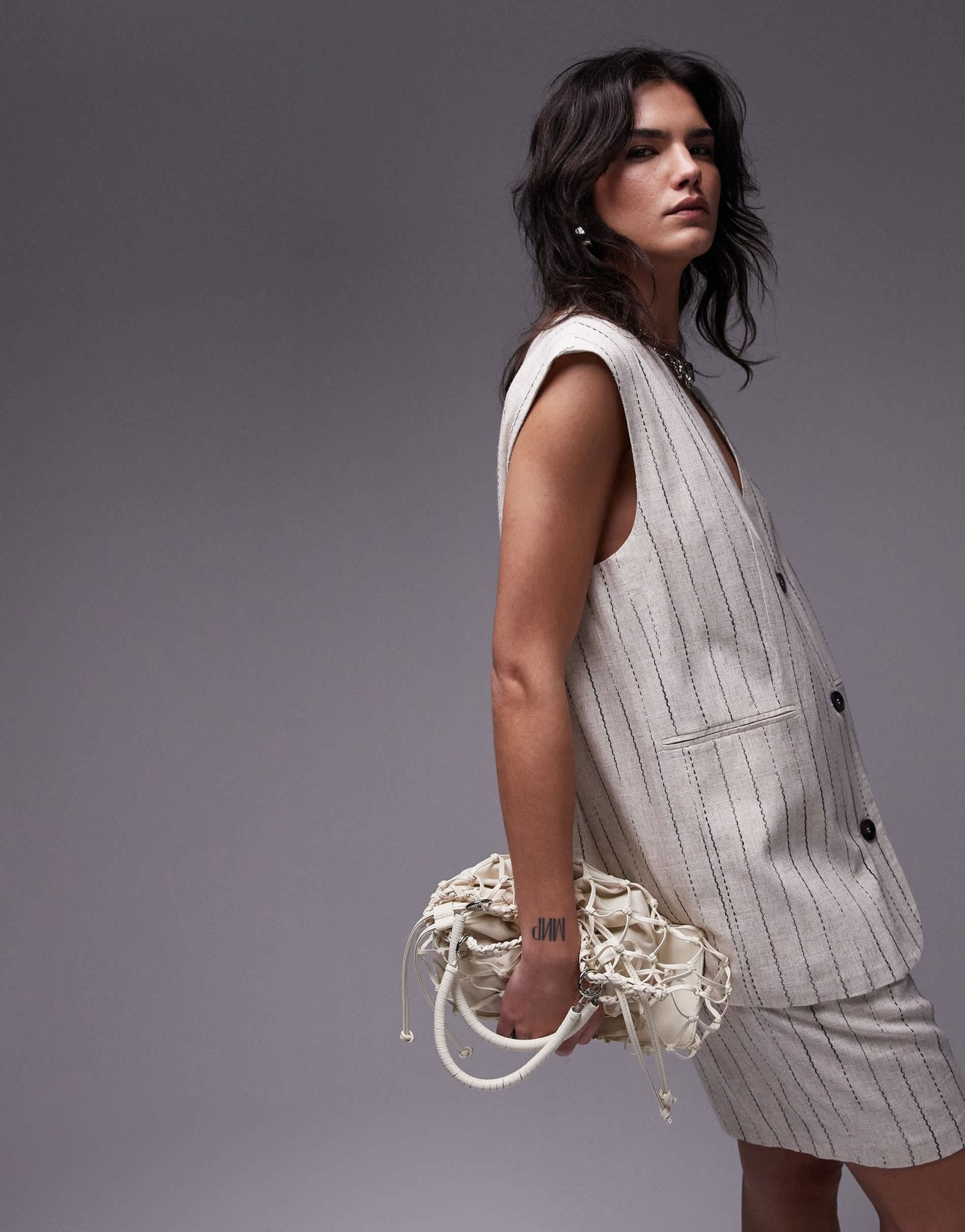 Topshop stitch detail oversized waistcoat in ecru - ASOS Sample Sale