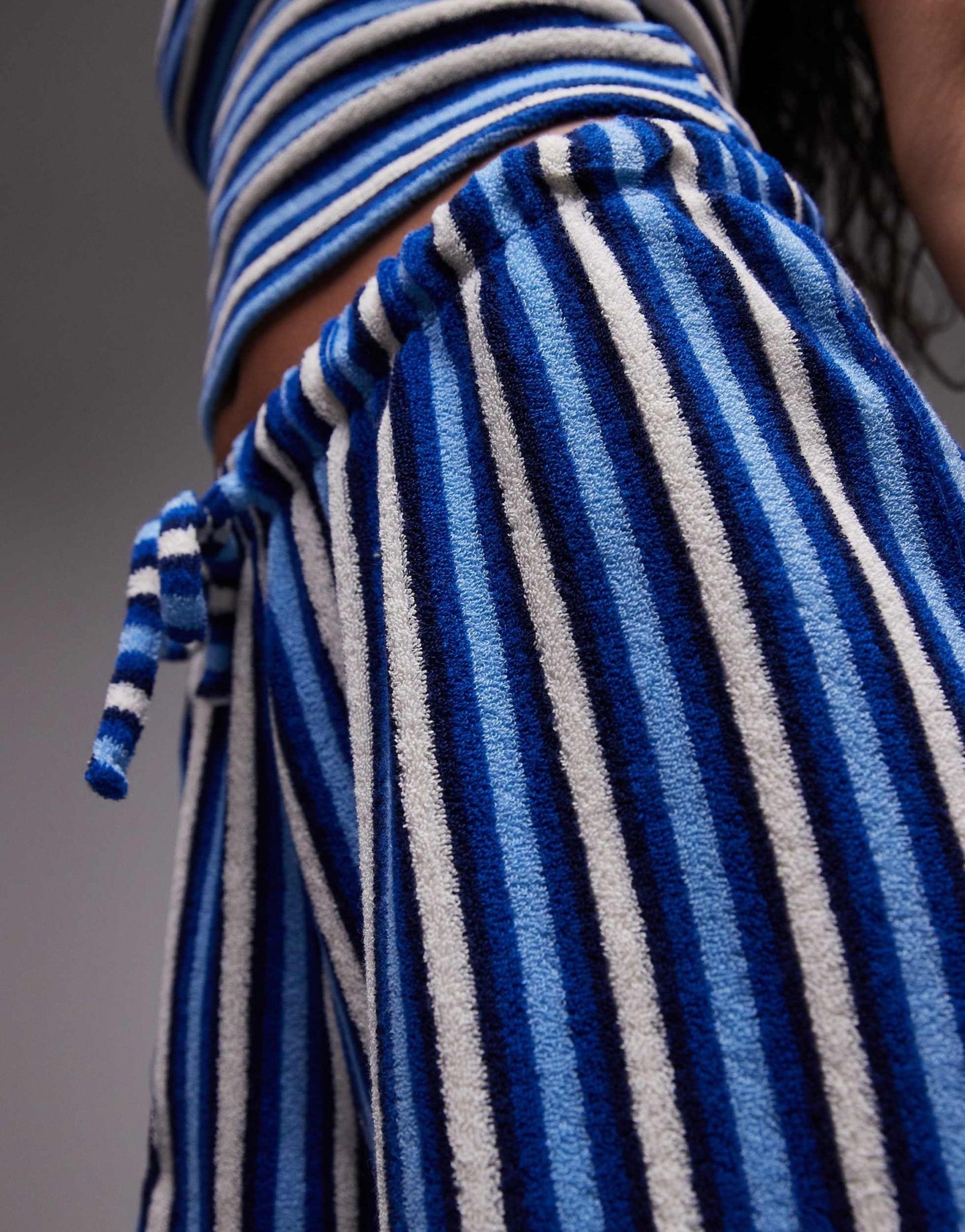 Topshop stripe drawcord towelling shorts co-ord in blue - ASOS Sample Sale