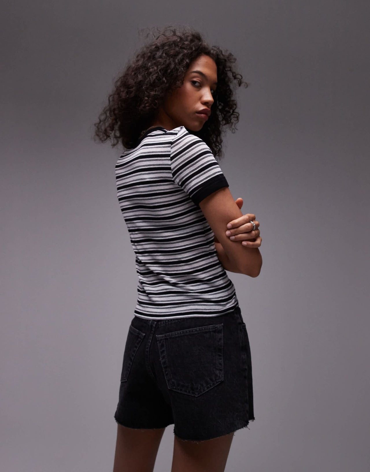 Topshop stripe everyday tee in mono - ASOS Sample Sale
