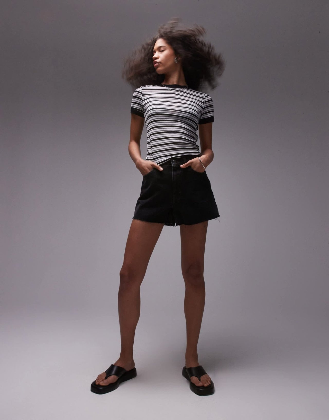 Topshop stripe everyday tee in mono - ASOS Sample Sale