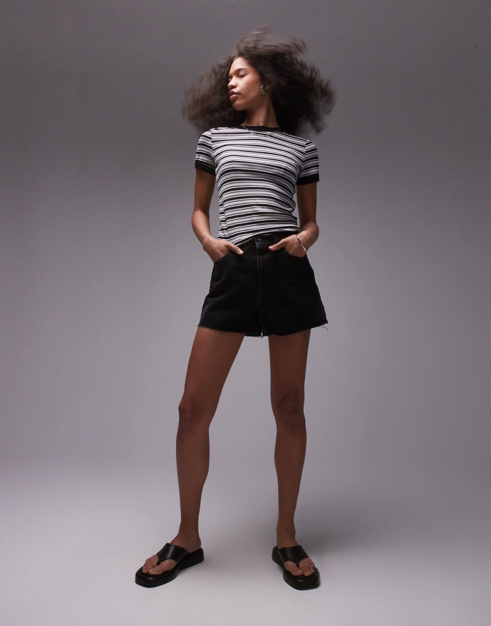 Topshop stripe everyday tee in mono - ASOS Sample Sale