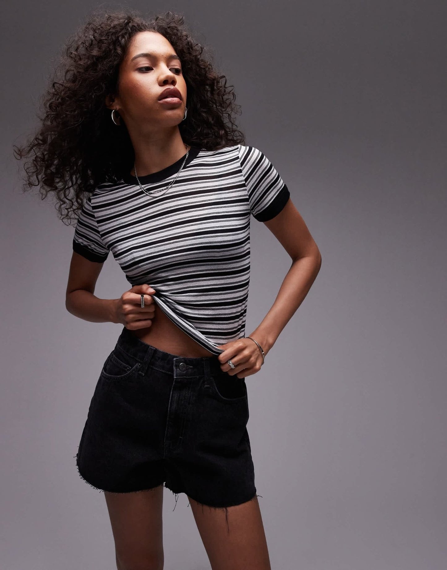 Topshop stripe everyday tee in mono - ASOS Sample Sale