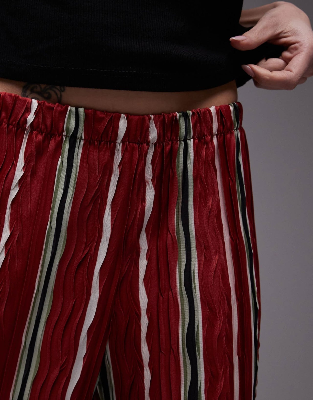 Topshop stripe plisse wide leg trouser in red - ASOS Sample Sale