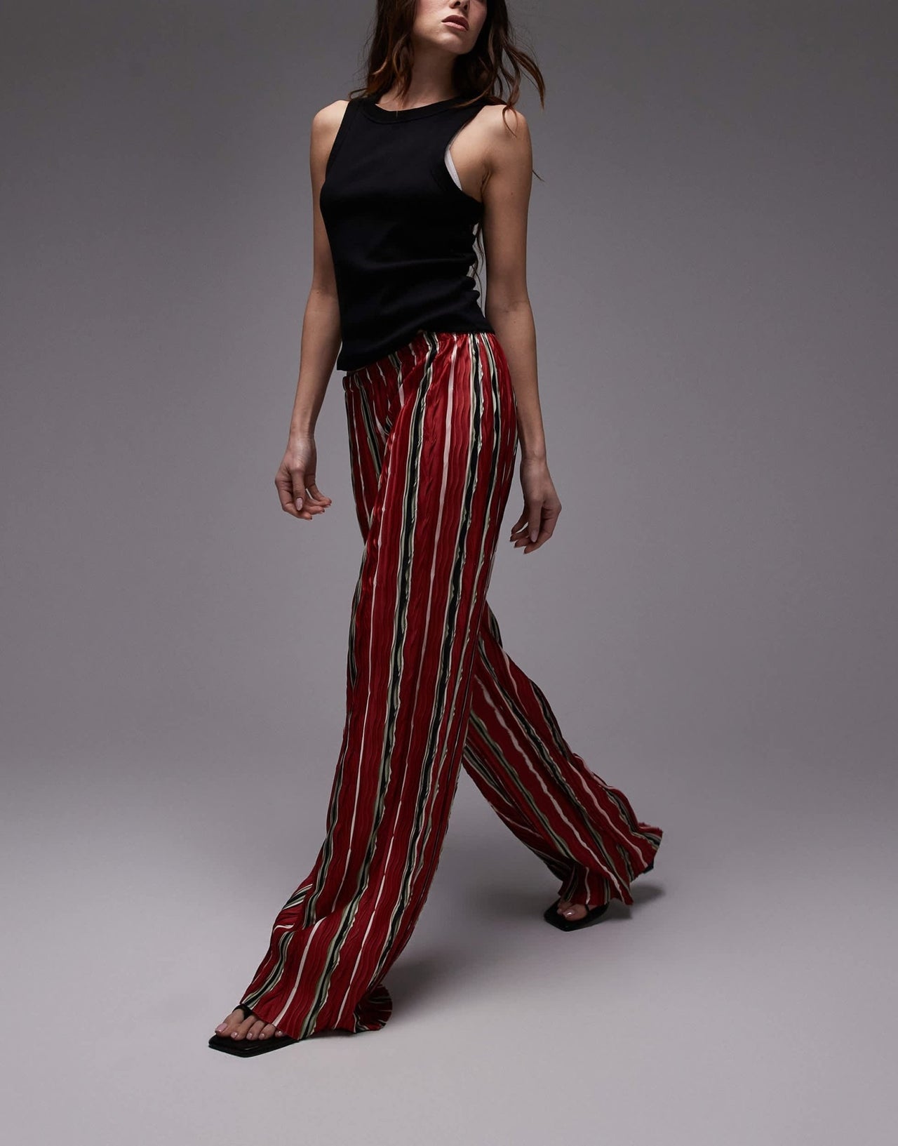 Topshop stripe plisse wide leg trouser in red - ASOS Sample Sale