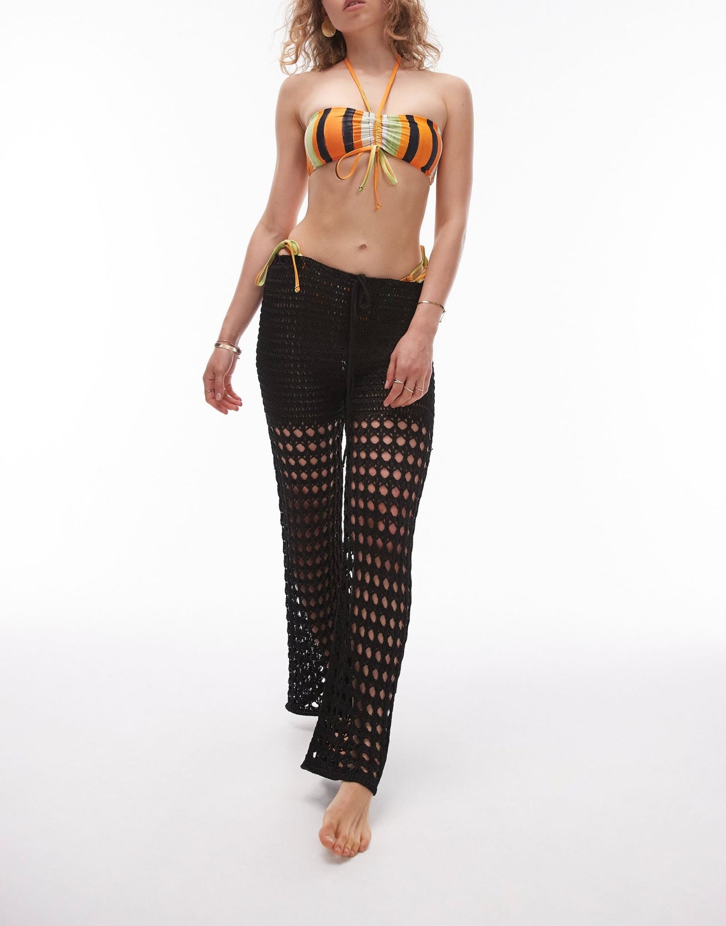 Topshop stripe print halter neck bikini top in abstract orange - ASOS Sample Sale