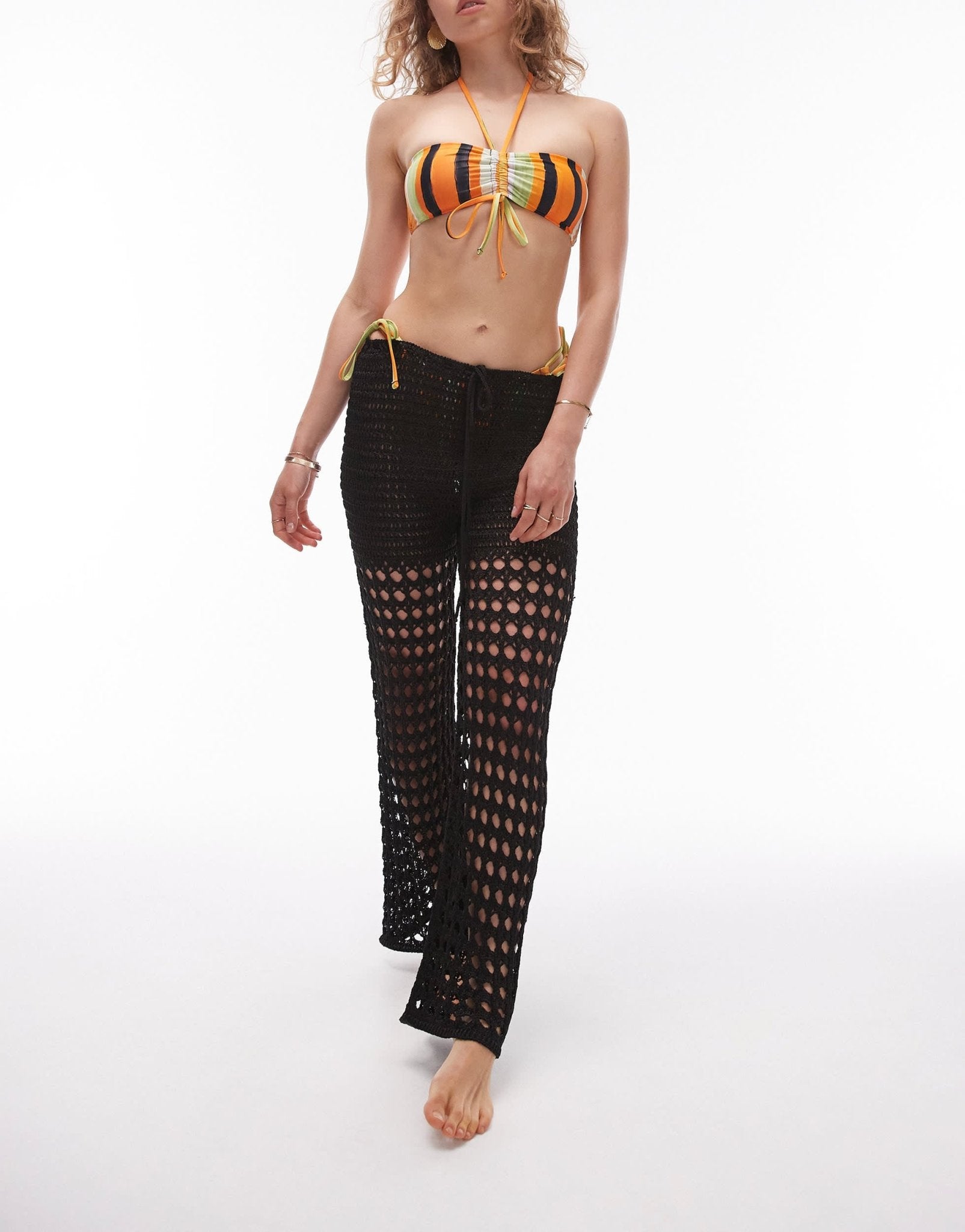 Topshop stripe print halter neck bikini top in abstract orange - ASOS Sample Sale