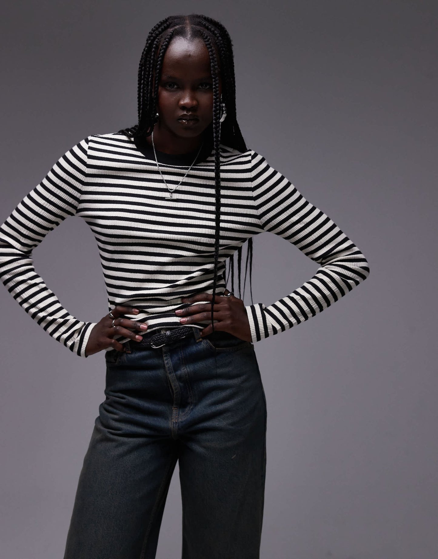 Topshop stripe scoop neck long sleeve in monochrome - ASOS Sample Sale