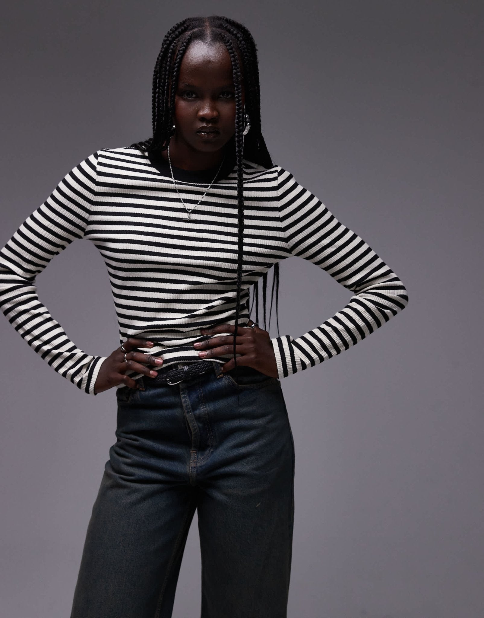 Topshop stripe scoop neck long sleeve in monochrome - ASOS Sample Sale