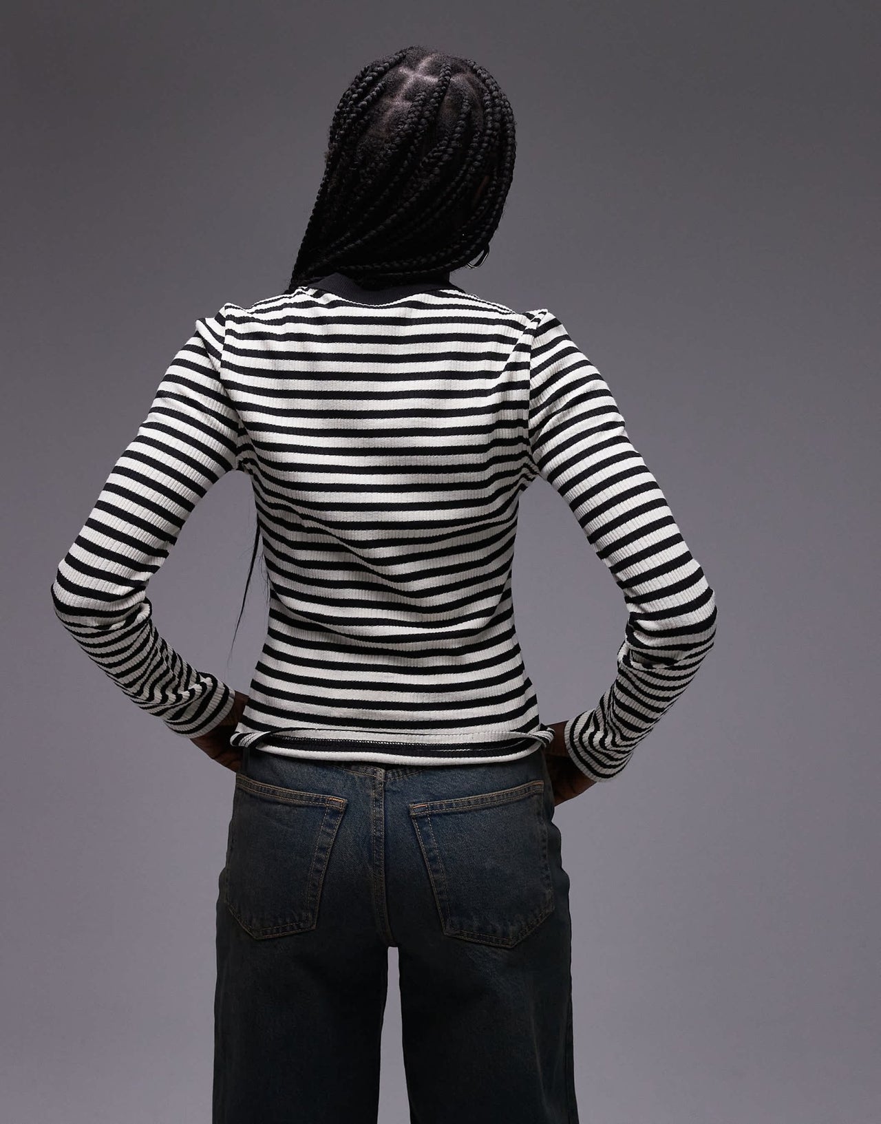 Topshop stripe scoop neck long sleeve in monochrome - ASOS Sample Sale