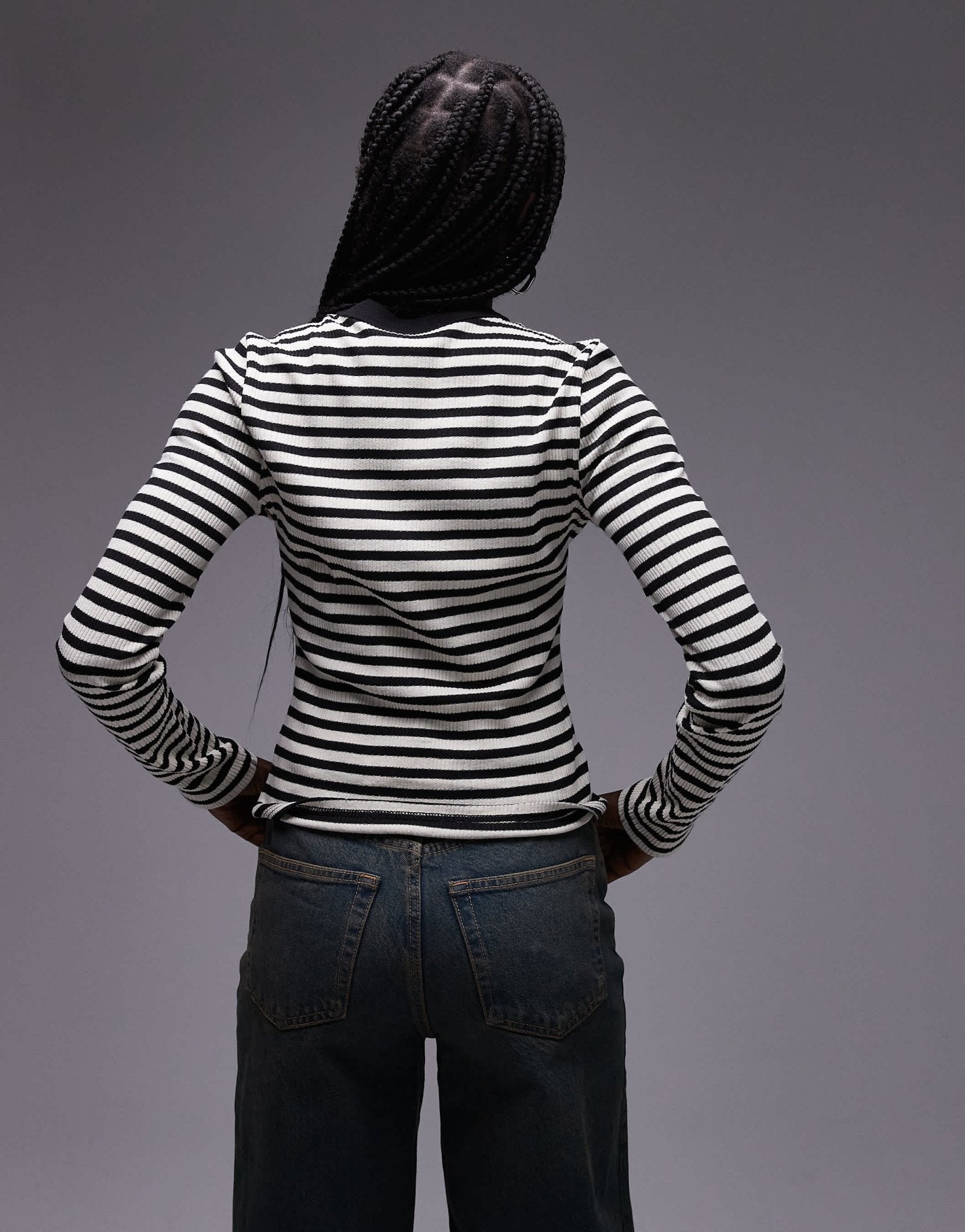 Topshop stripe scoop neck long sleeve in monochrome - ASOS Sample Sale