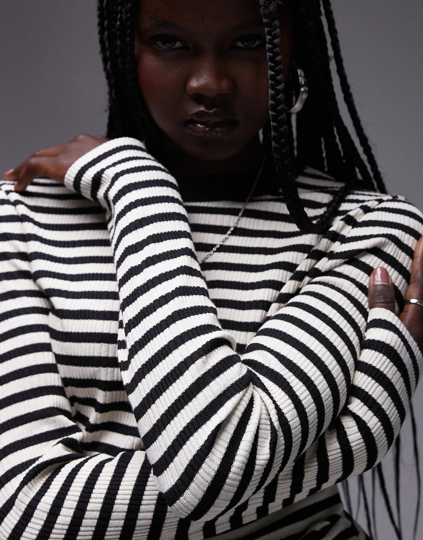 Topshop stripe scoop neck long sleeve in monochrome - ASOS Sample Sale
