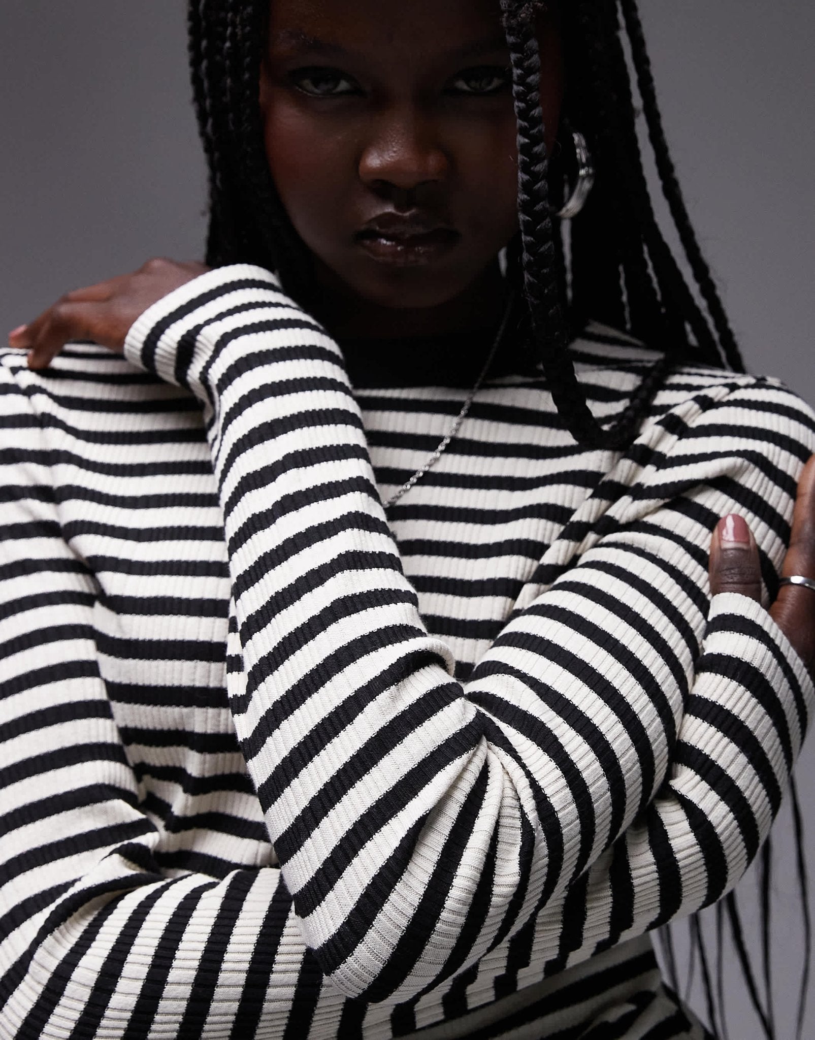 Topshop stripe scoop neck long sleeve in monochrome - ASOS Sample Sale