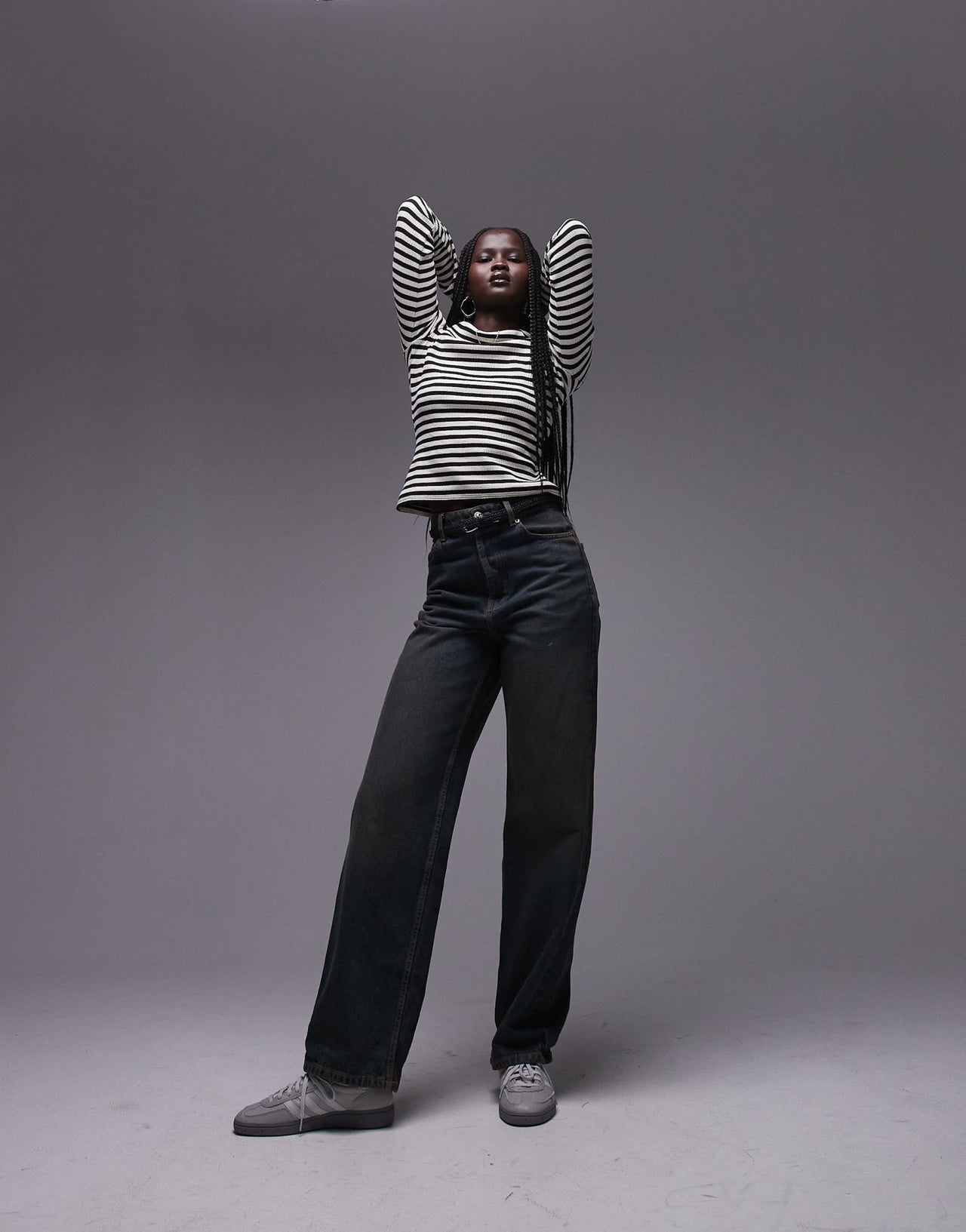 Topshop stripe scoop neck long sleeve in monochrome - ASOS Sample Sale
