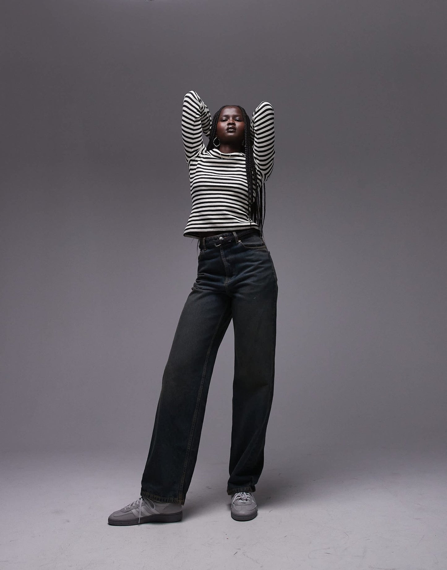 Topshop stripe scoop neck long sleeve in monochrome - ASOS Sample Sale